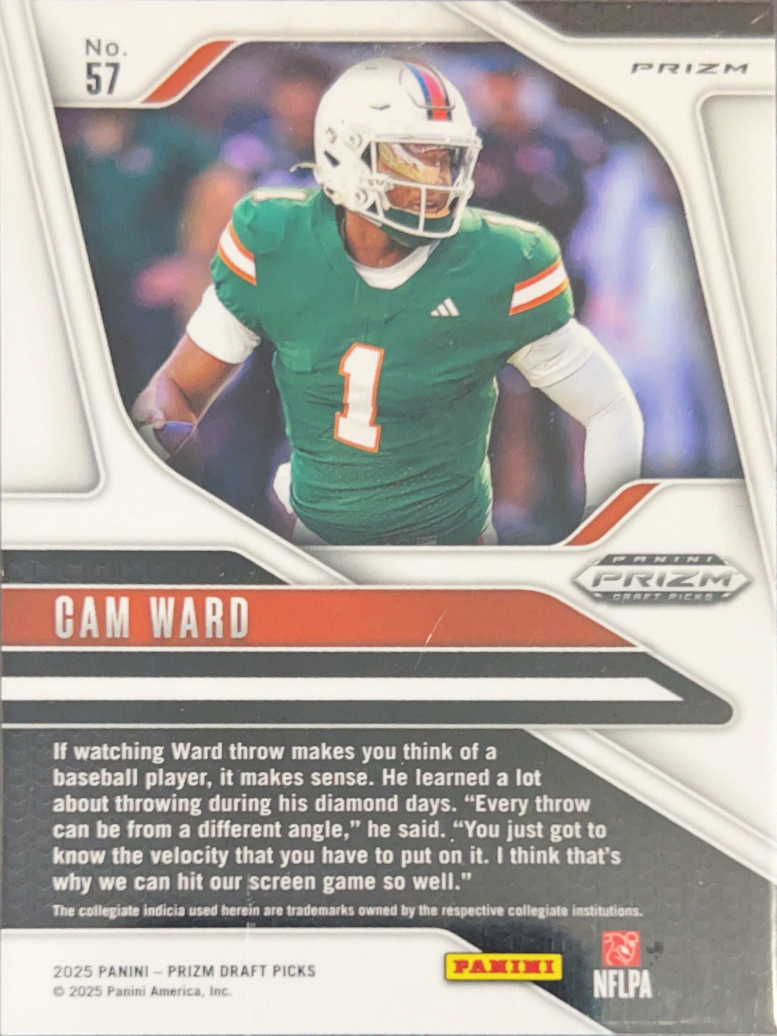 2025 Panini Prizm Draft Picks Cam Ward #57 Gold Cracked Ice RC