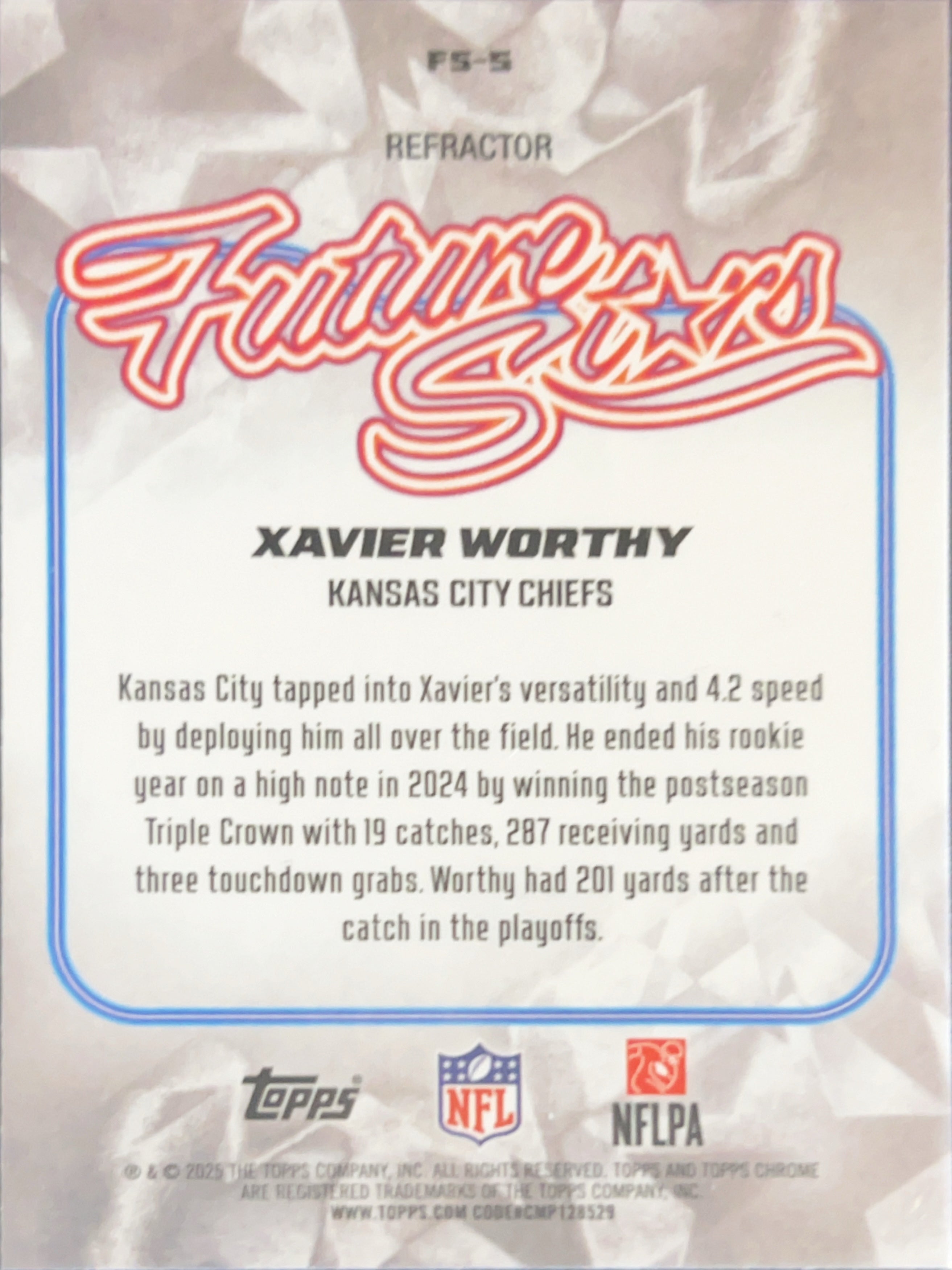 2025 Topps Chrome Future Stars Xavier Worthy #FS-5 Refractor