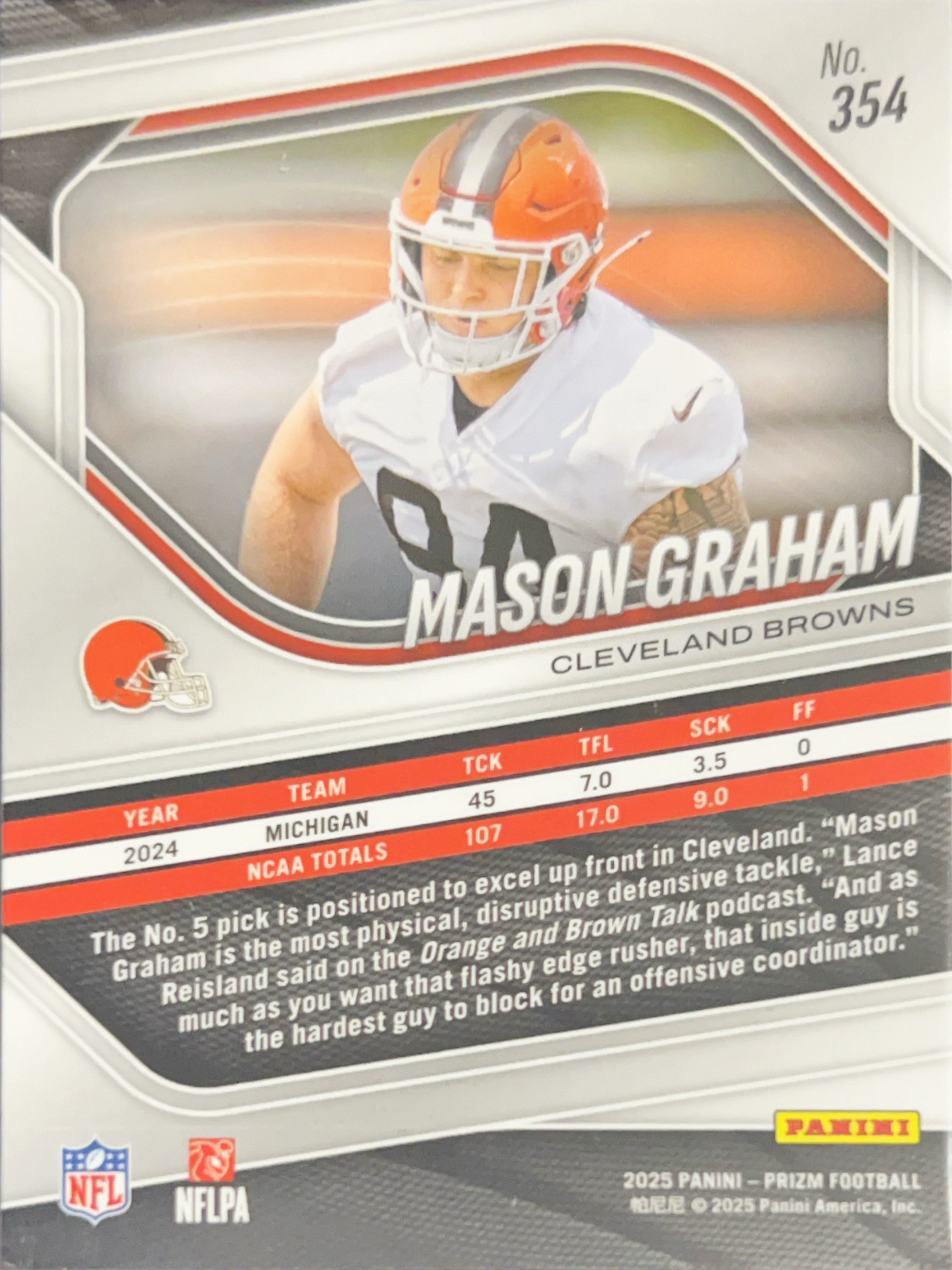 2025 Panini Prizm Mason Graham #354 RC