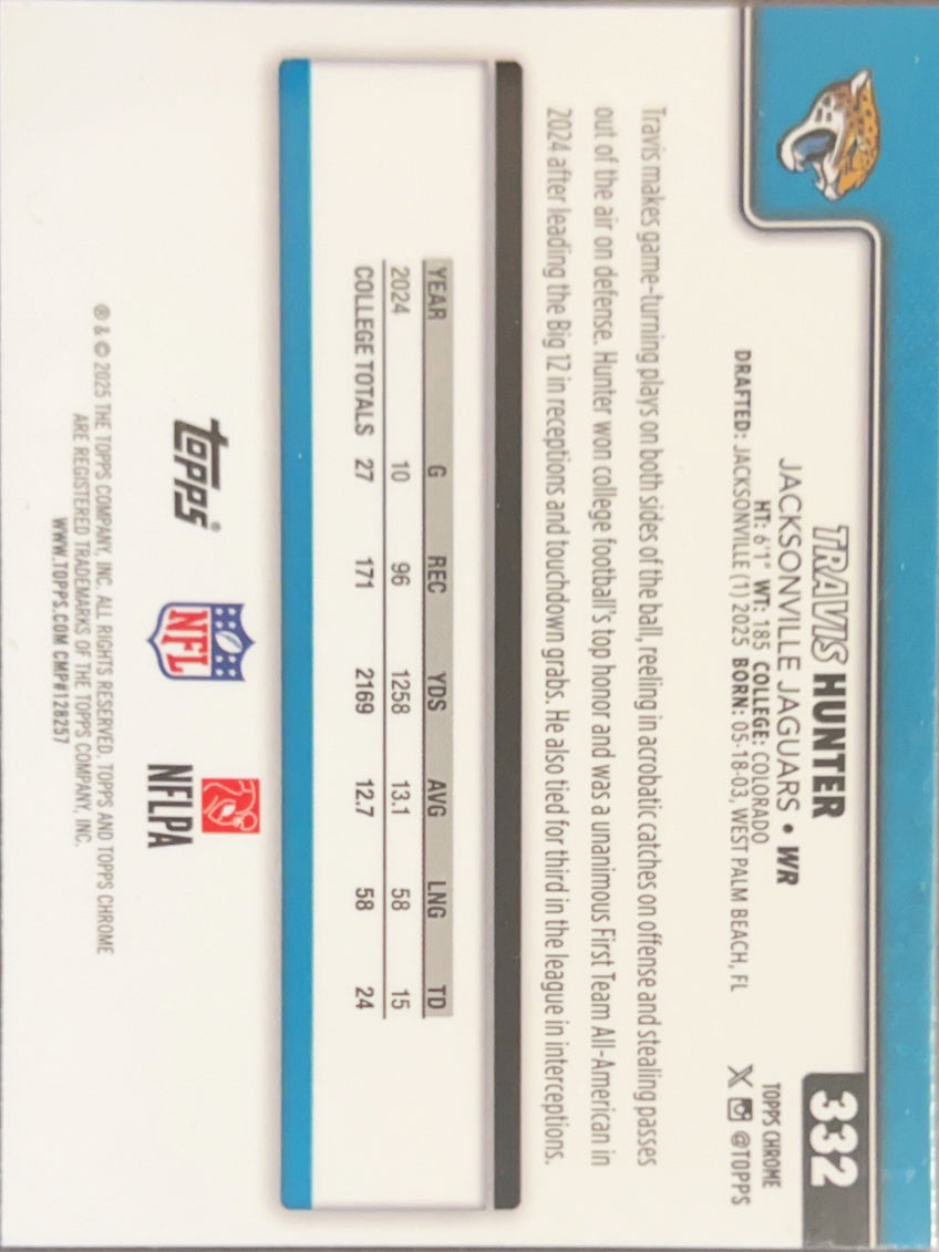 2025 Topps Chrome Travis Hunter #332 RC