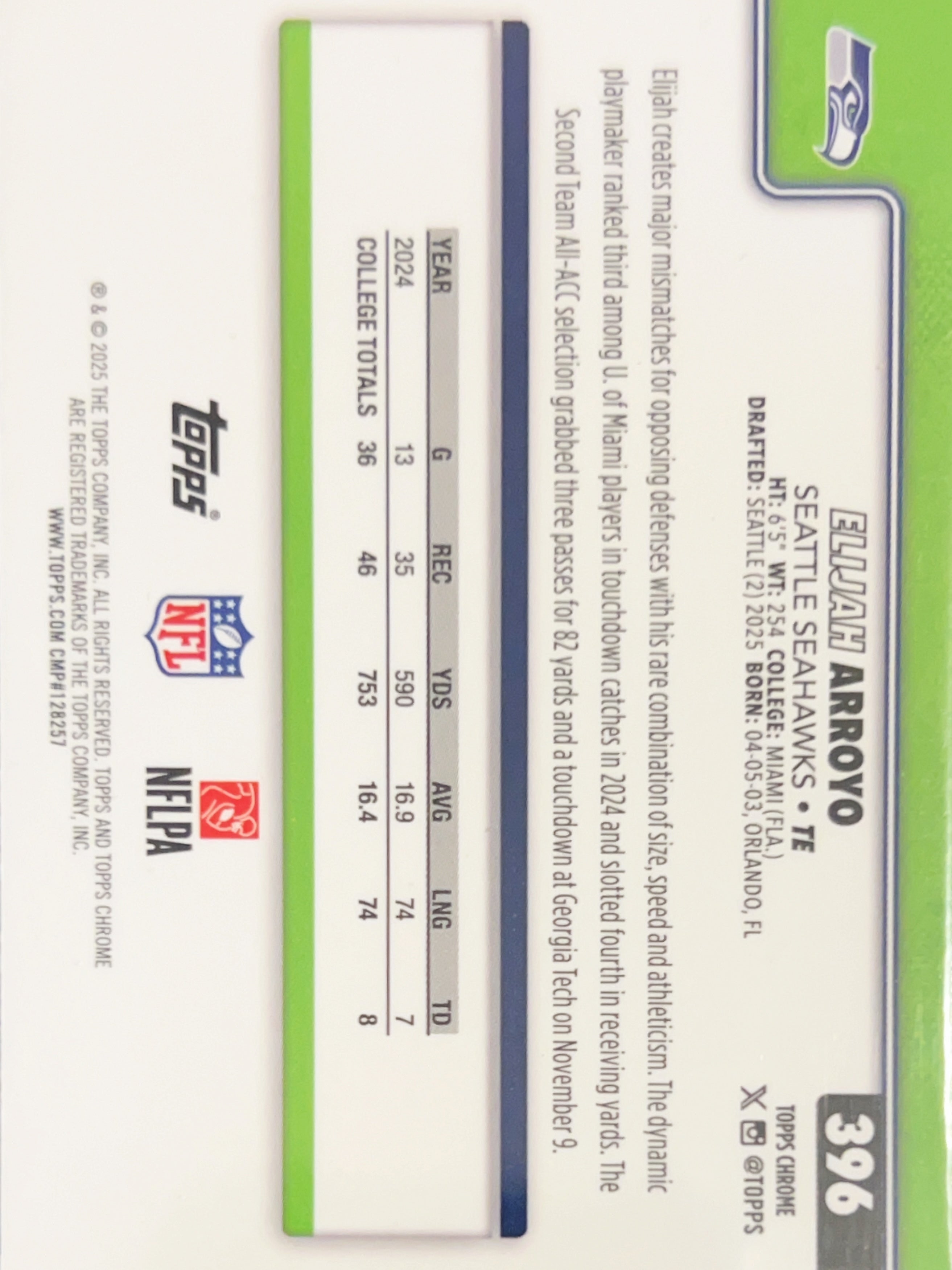 2025 Topps Chrome Elijah Arroyo #396 Leather RC