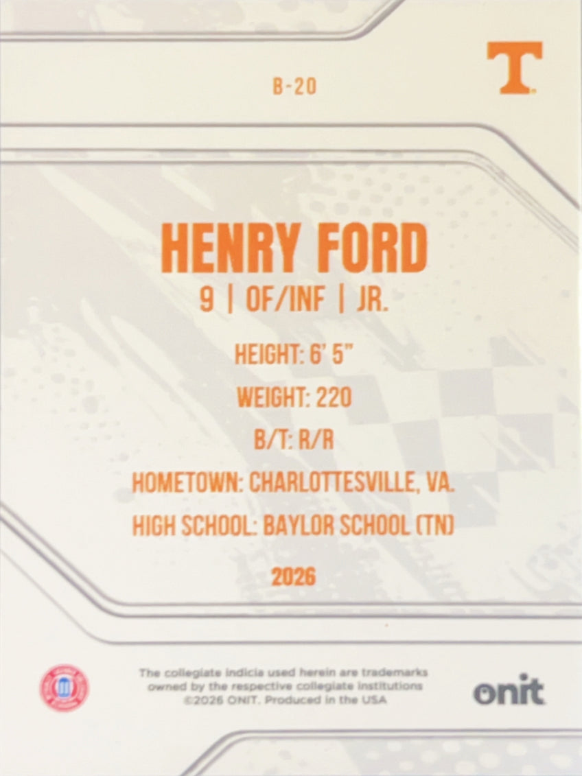 2026 ONIT Tennessee Baseball Henry Ford #B-20