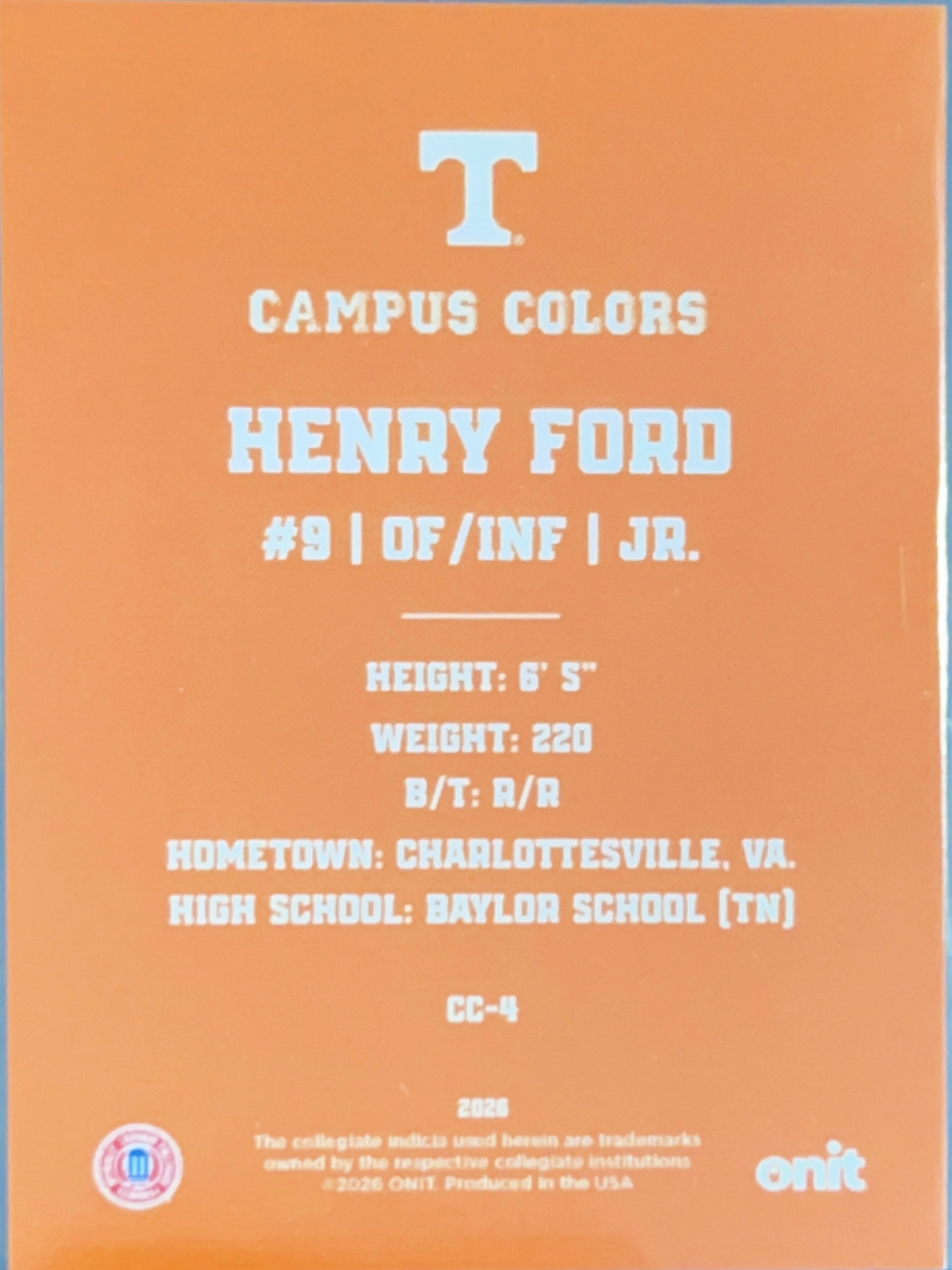 2026 Onit Campus Colors Henry Ford #CC-4 Orange Sparkle