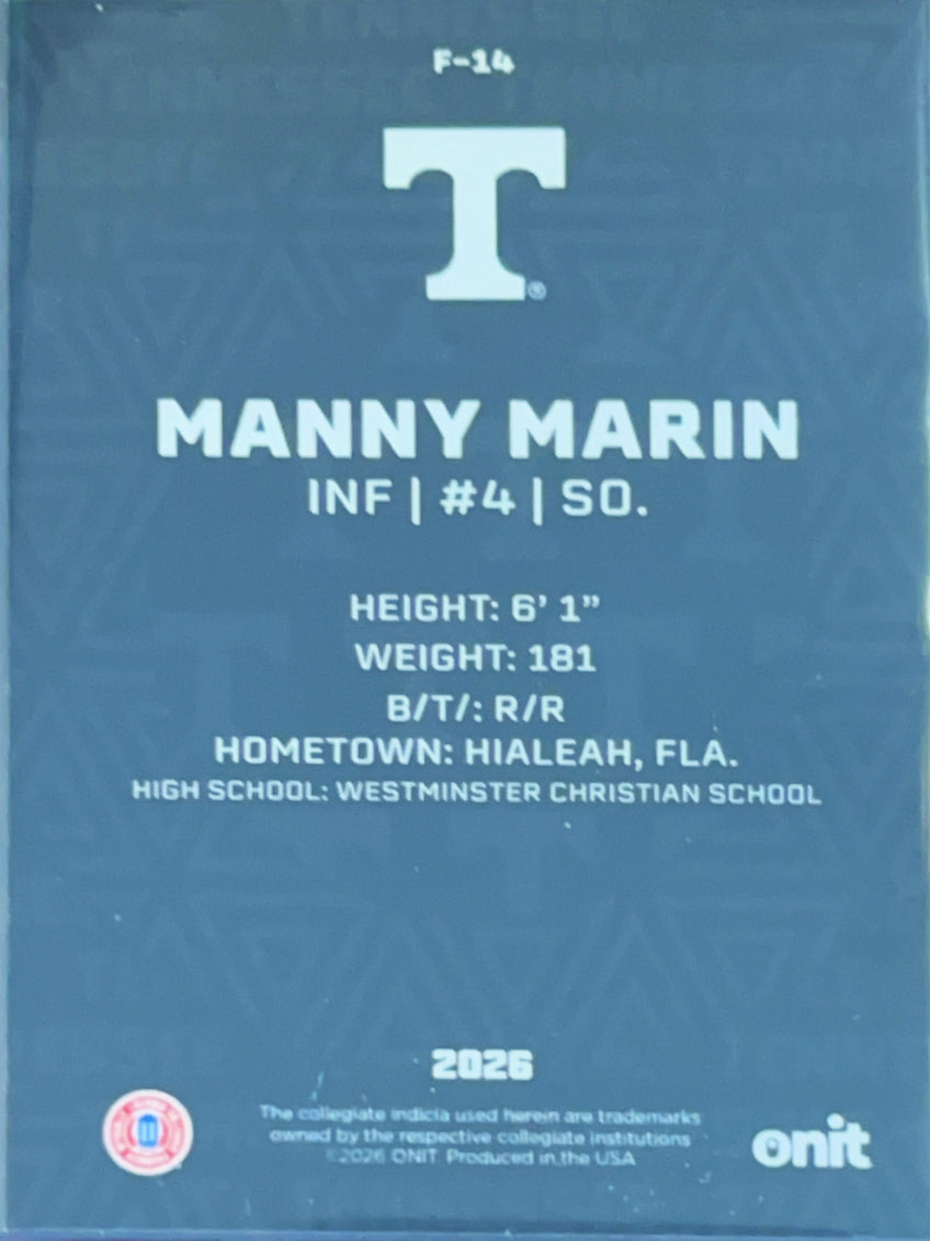 2026 ONIT Tennessee Baseball Manny Marin #F-14