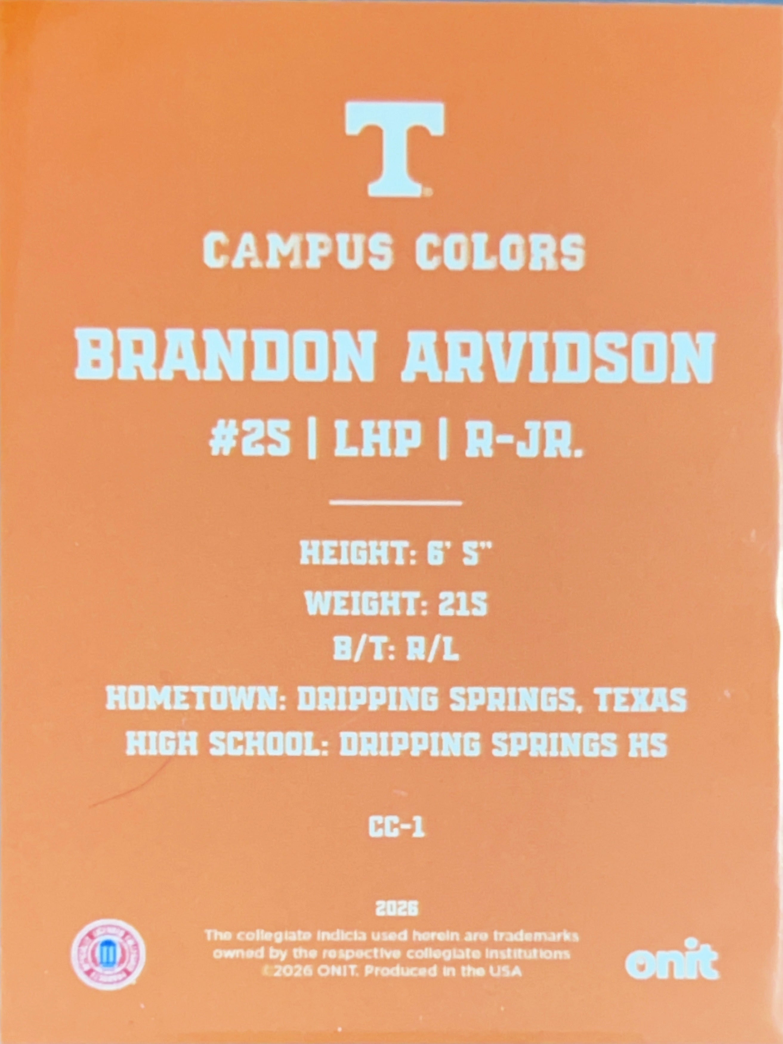 2026 ONIT Campus Colors Brandon Arvidson #CC-1