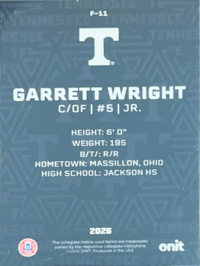 2026 ONIT Tennessee Baseball Garrett Wright #F-11