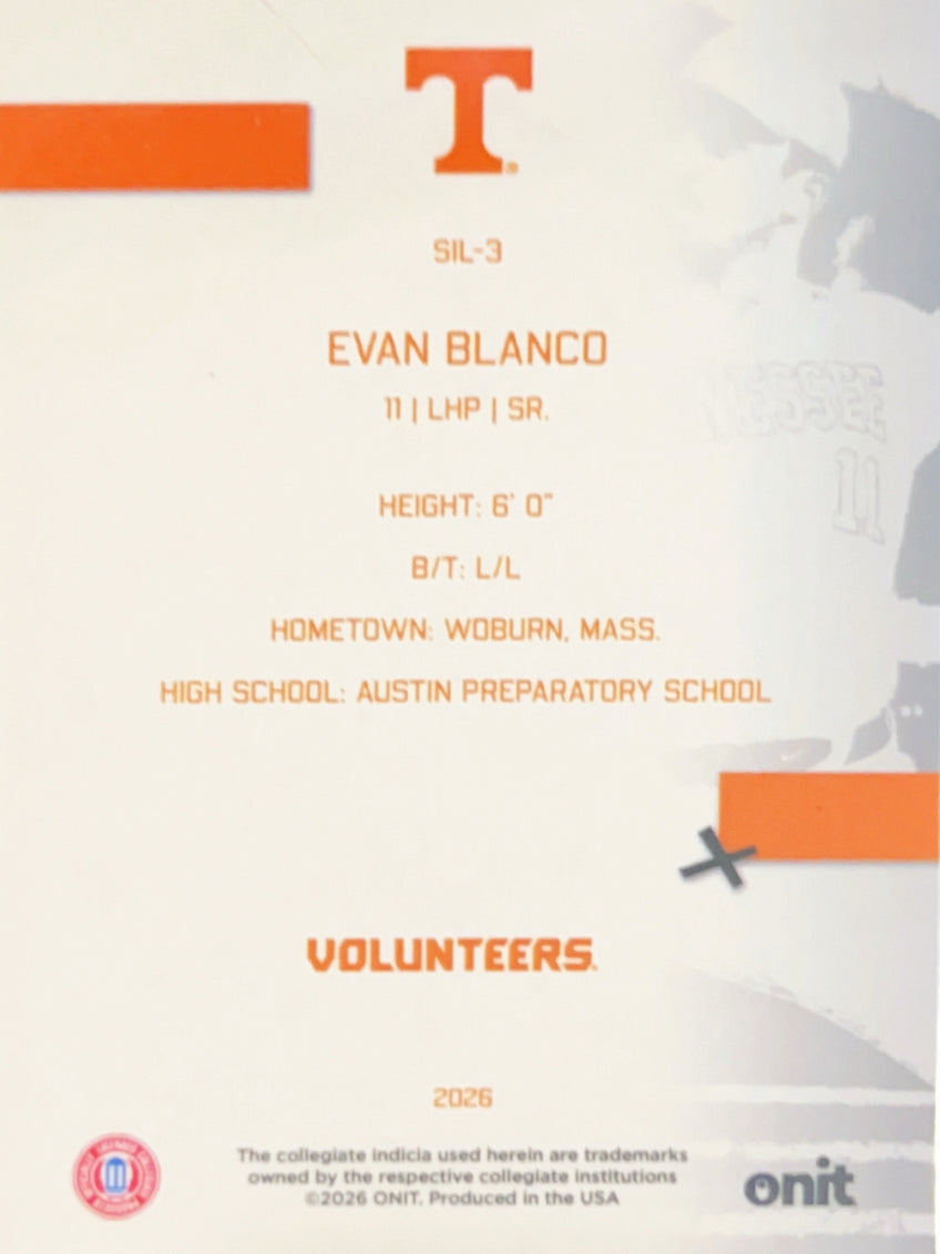 2026 ONIT Tennessee Baseball Evan Blanco #SIL-3