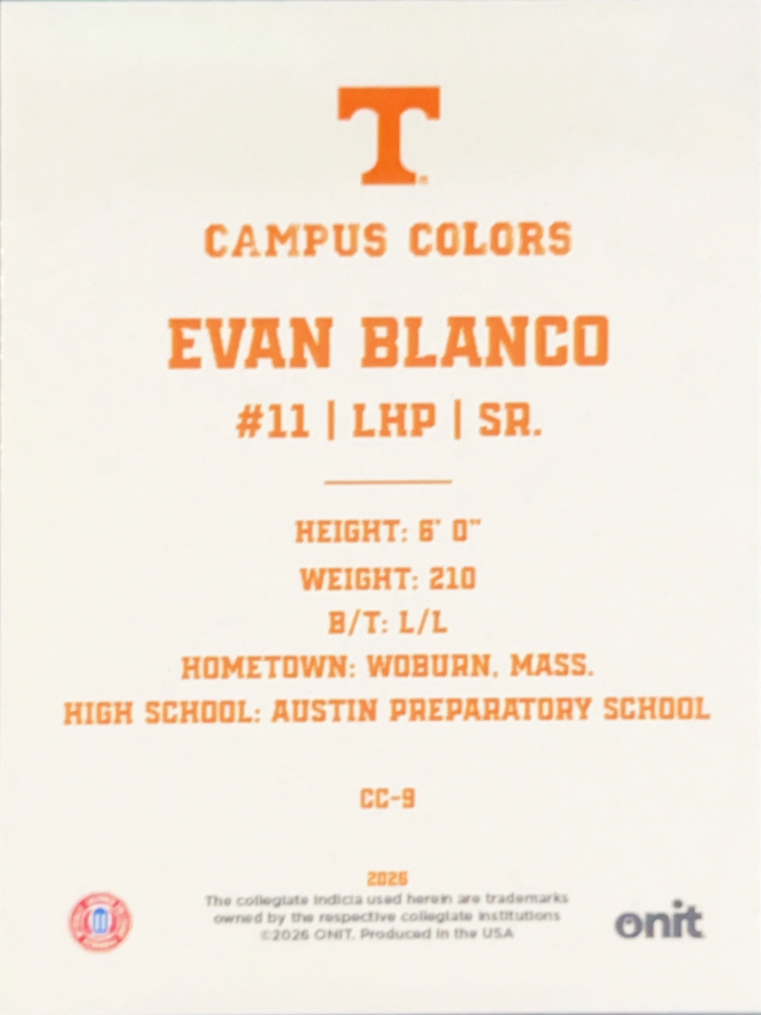 2025 ONIT Campus Colors Evan Blanco #CC-9
