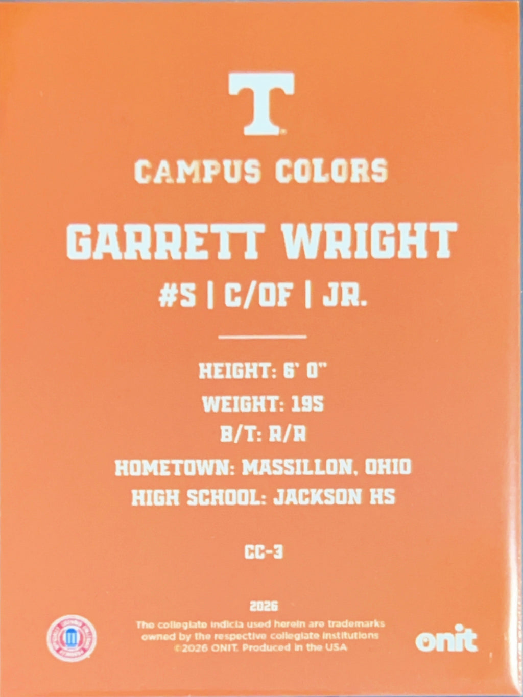 2026 ONIT Campus Colors Garrett Wright #CC-3