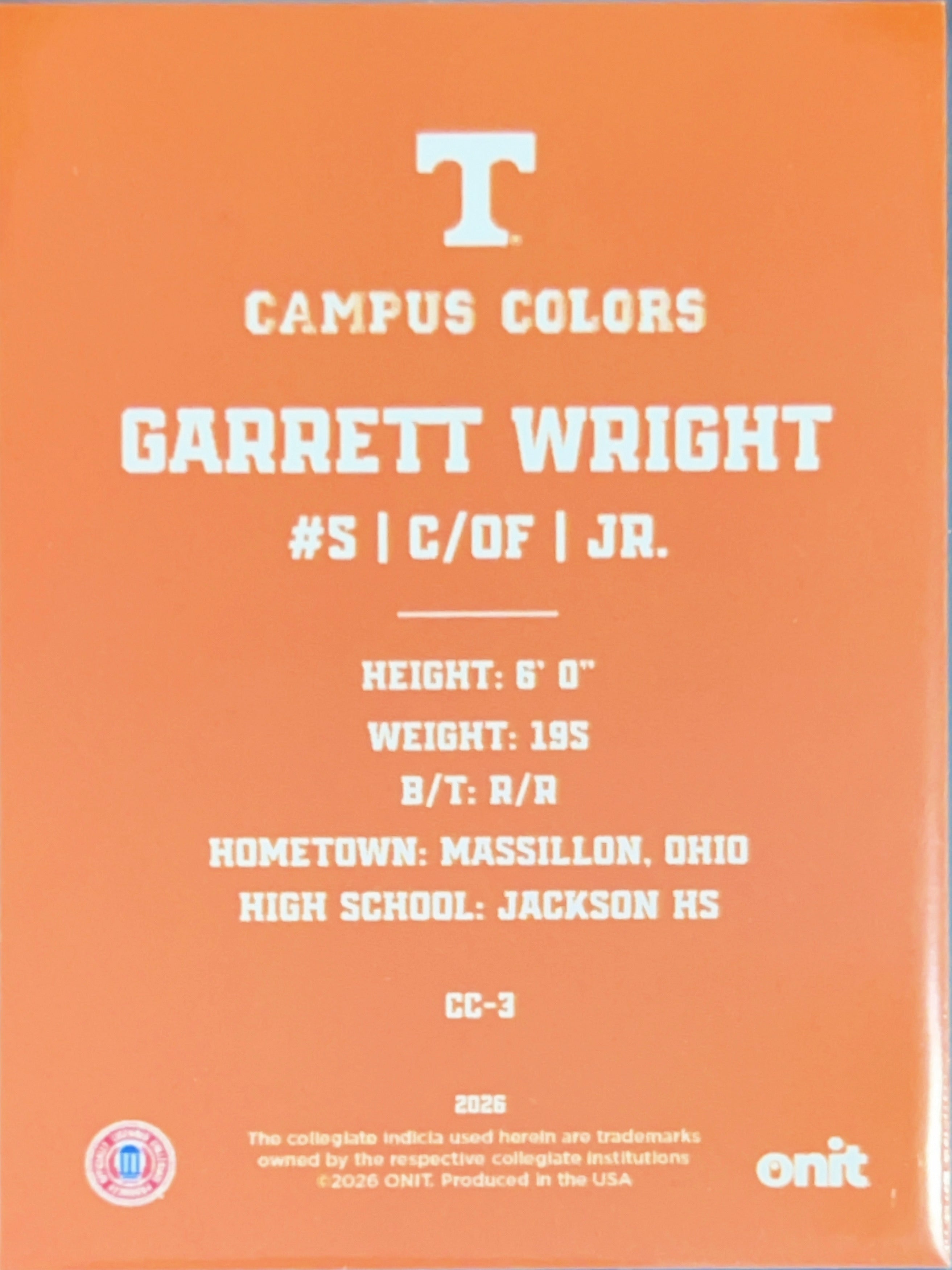 2026 ONIT Campus Colors Garrett Wright #CC-3