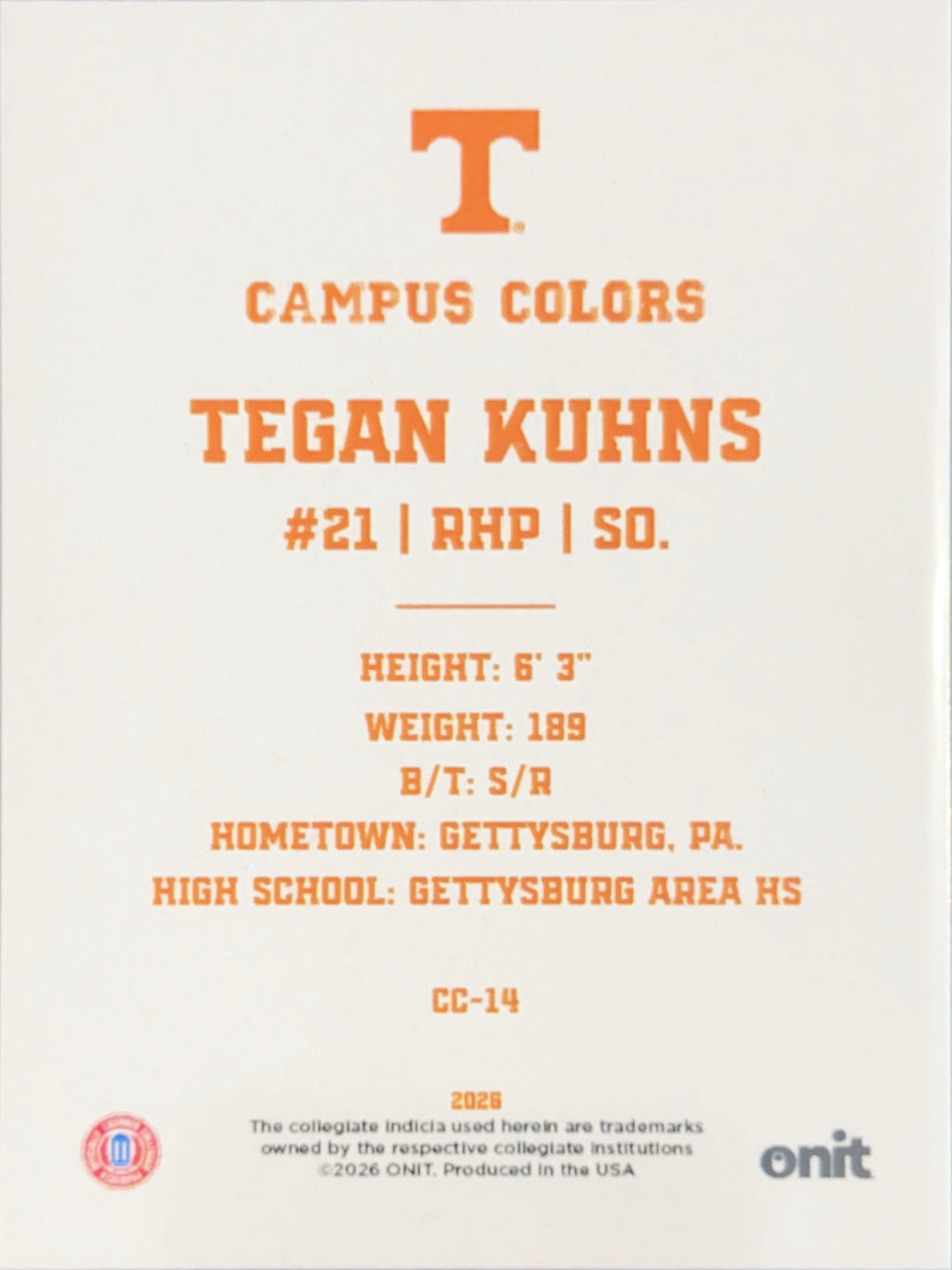 2026 ONIT Gameday Campus Colors Tegan Kuhns #CC-14