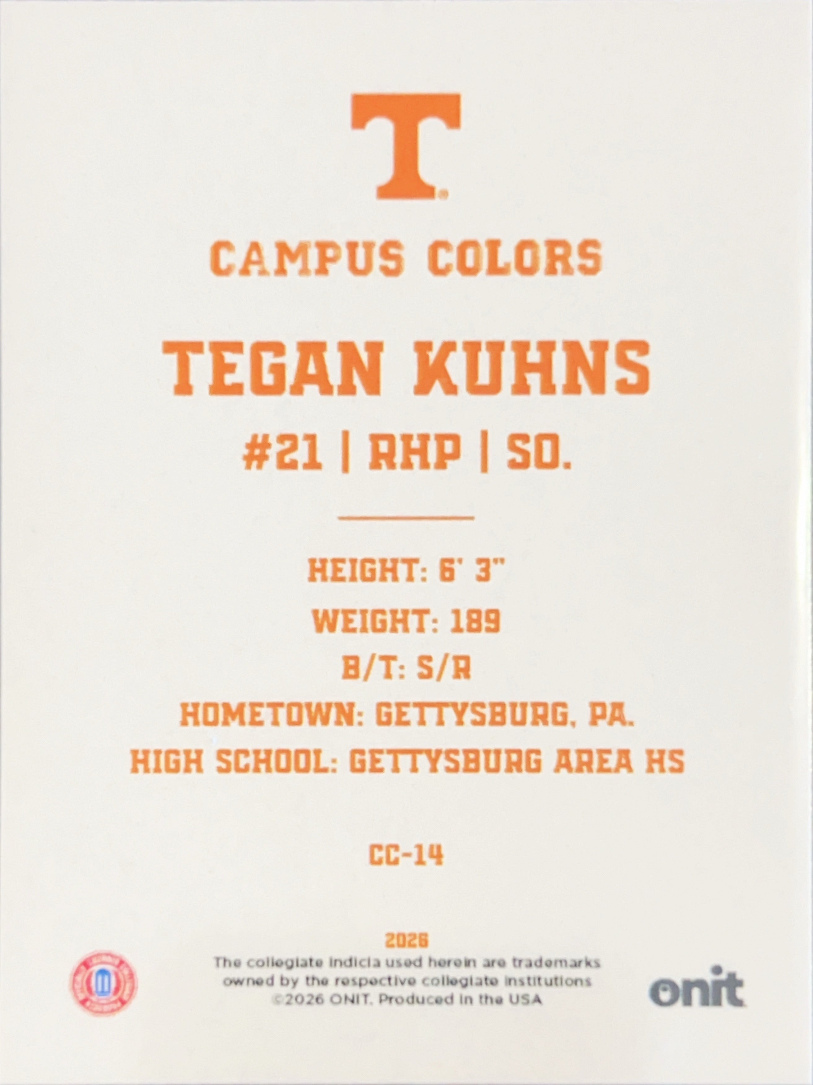 2026 ONIT Gameday Campus Colors Tegan Kuhns #CC-14