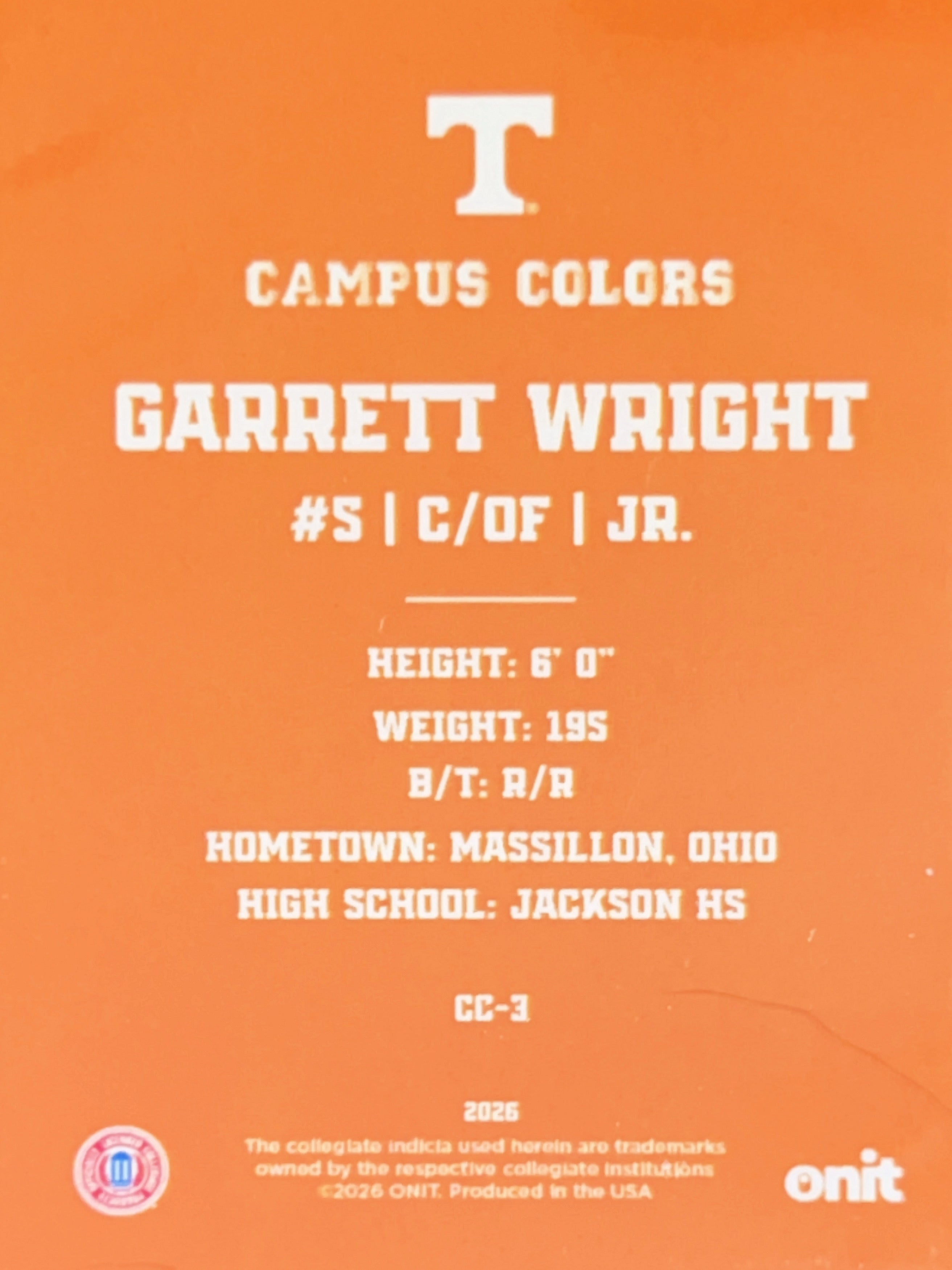 2026 ONIT Campus Colors Garrett Wright #CC-3