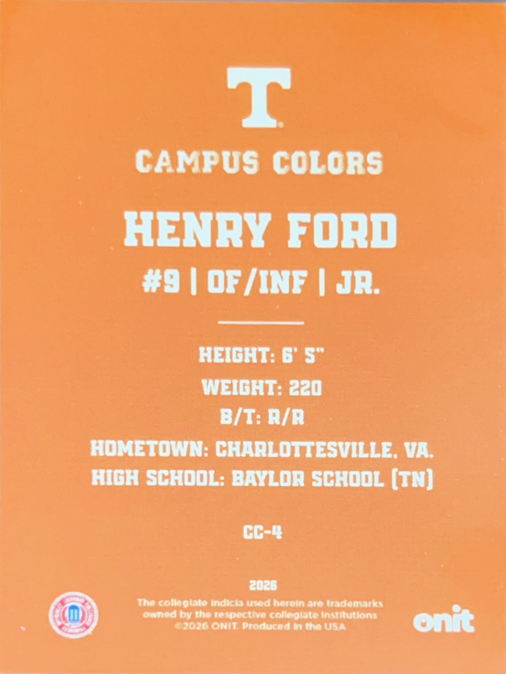 2026 ONIT Campus Colors Henry Ford #CC-4 Orange Sparkle