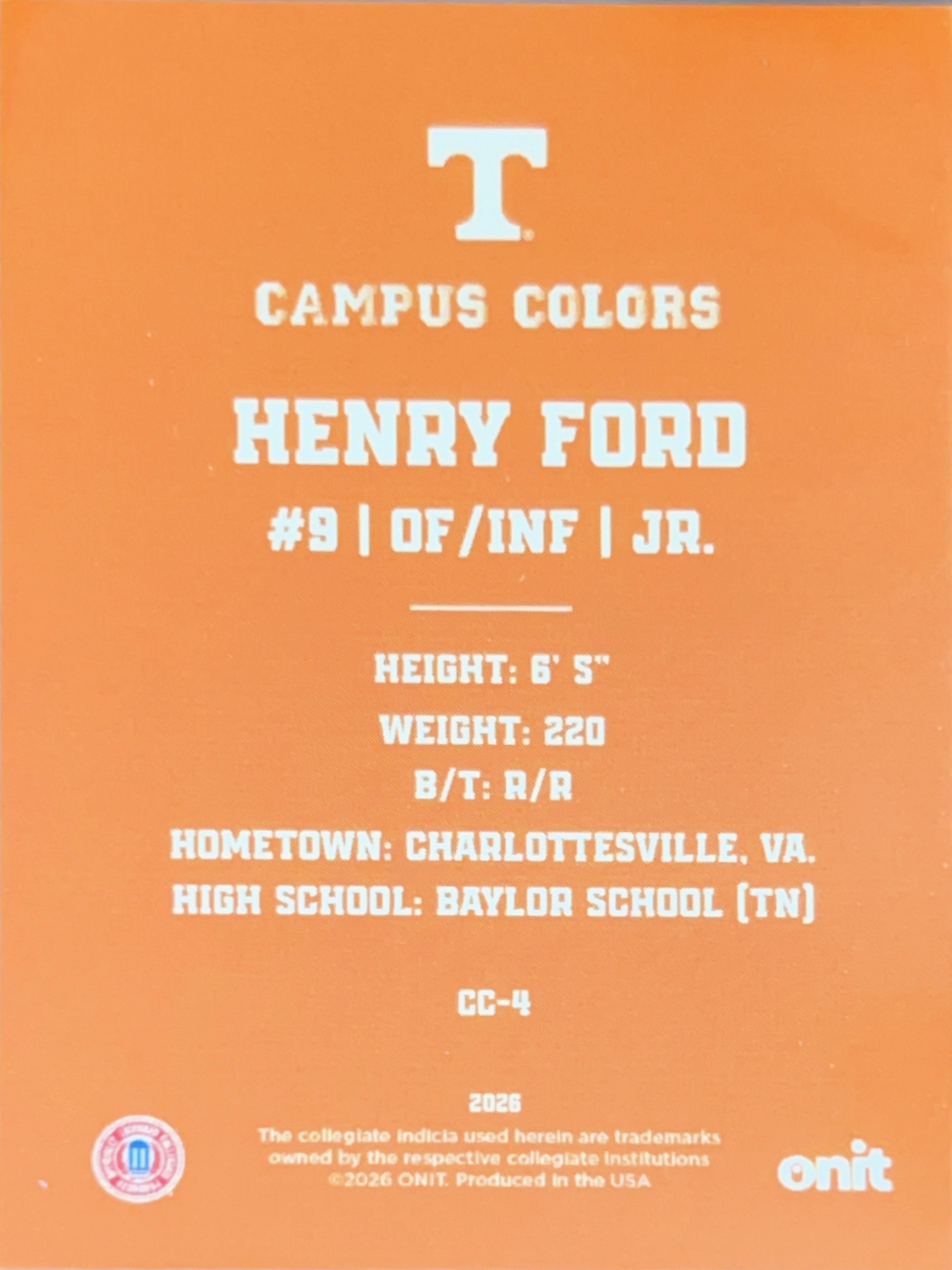 2026 ONIT Campus Colors Henry Ford #CC-4 Orange Sparkle
