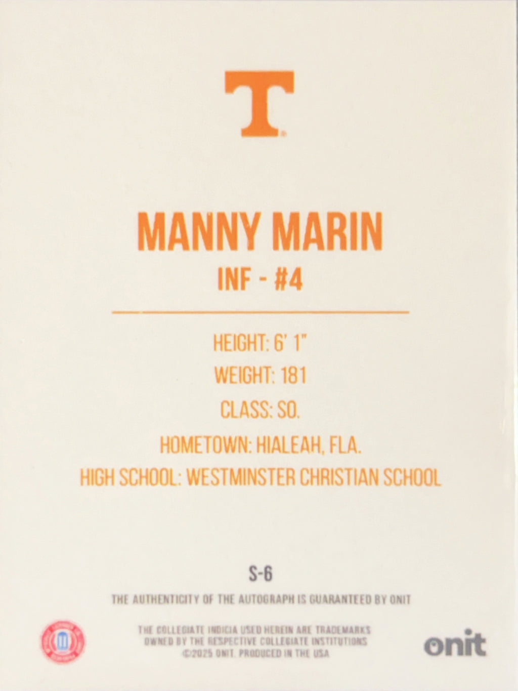 2025 Onit Signature Series Manny Marin #S-6 Gold /75