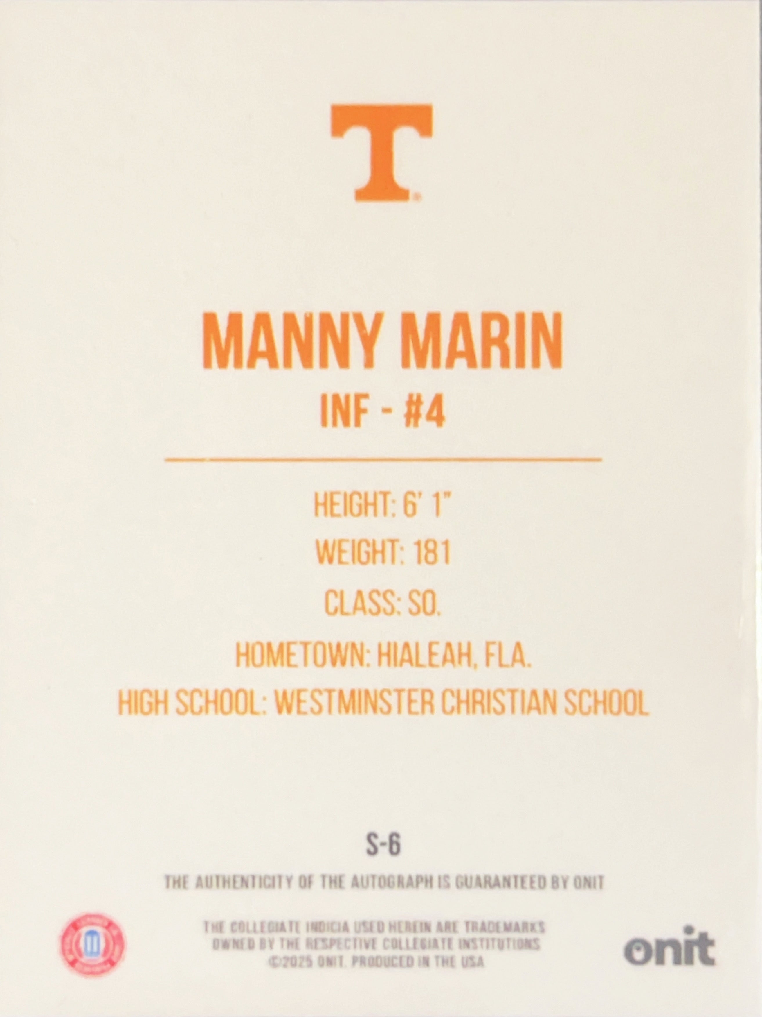 2025 Onit Signature Series Manny Marin #S-6 Gold /75