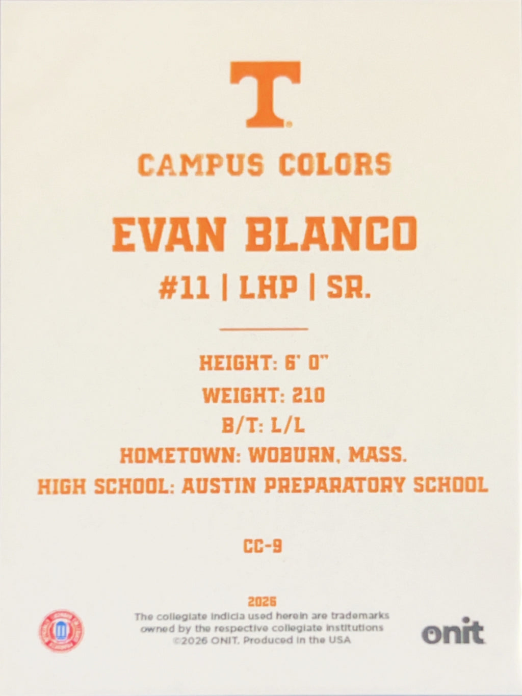 2026 ONIT Gameday Campus Colors Evan Blanco #CC-9