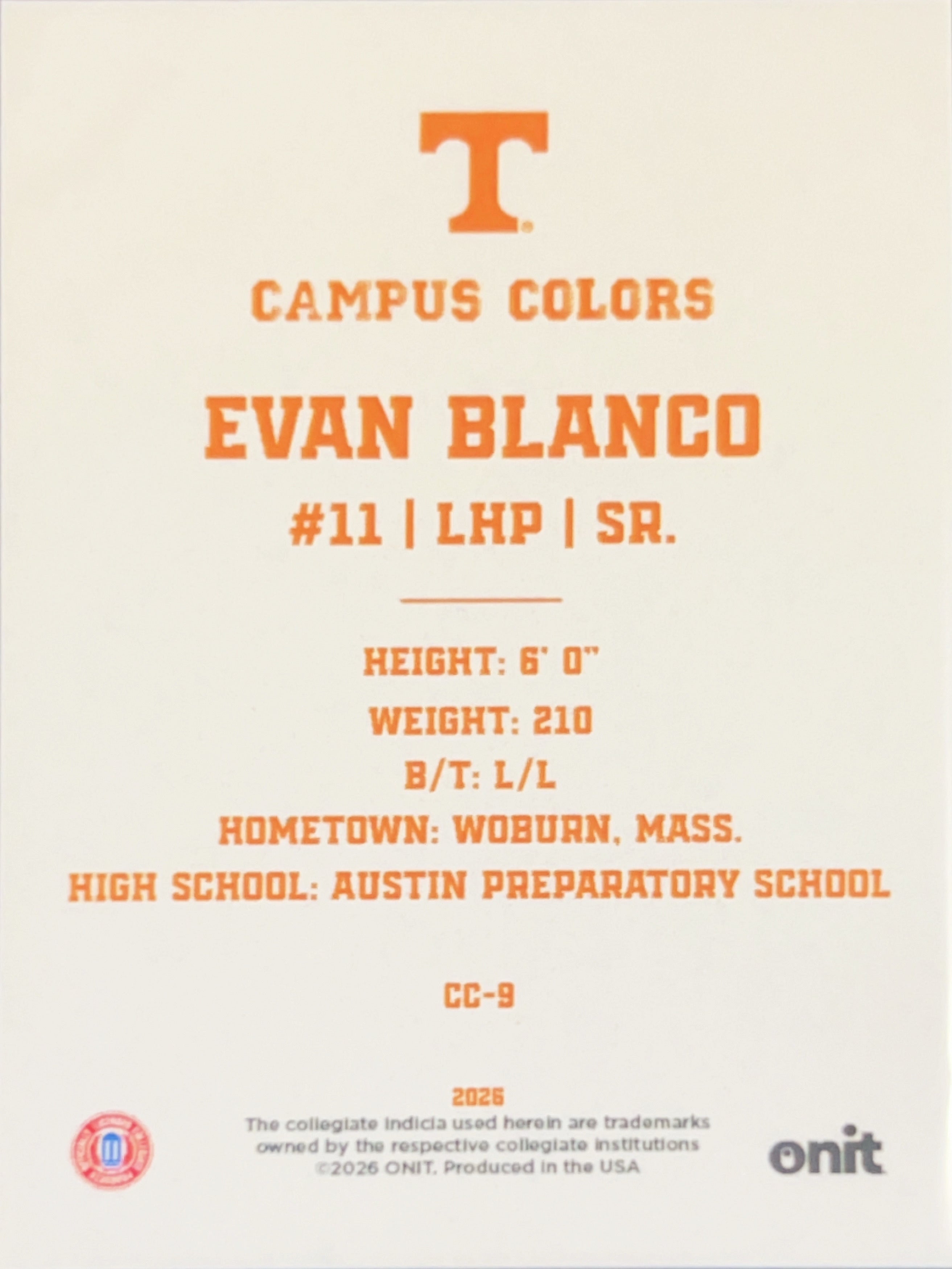 2026 ONIT Gameday Campus Colors Evan Blanco #CC-9