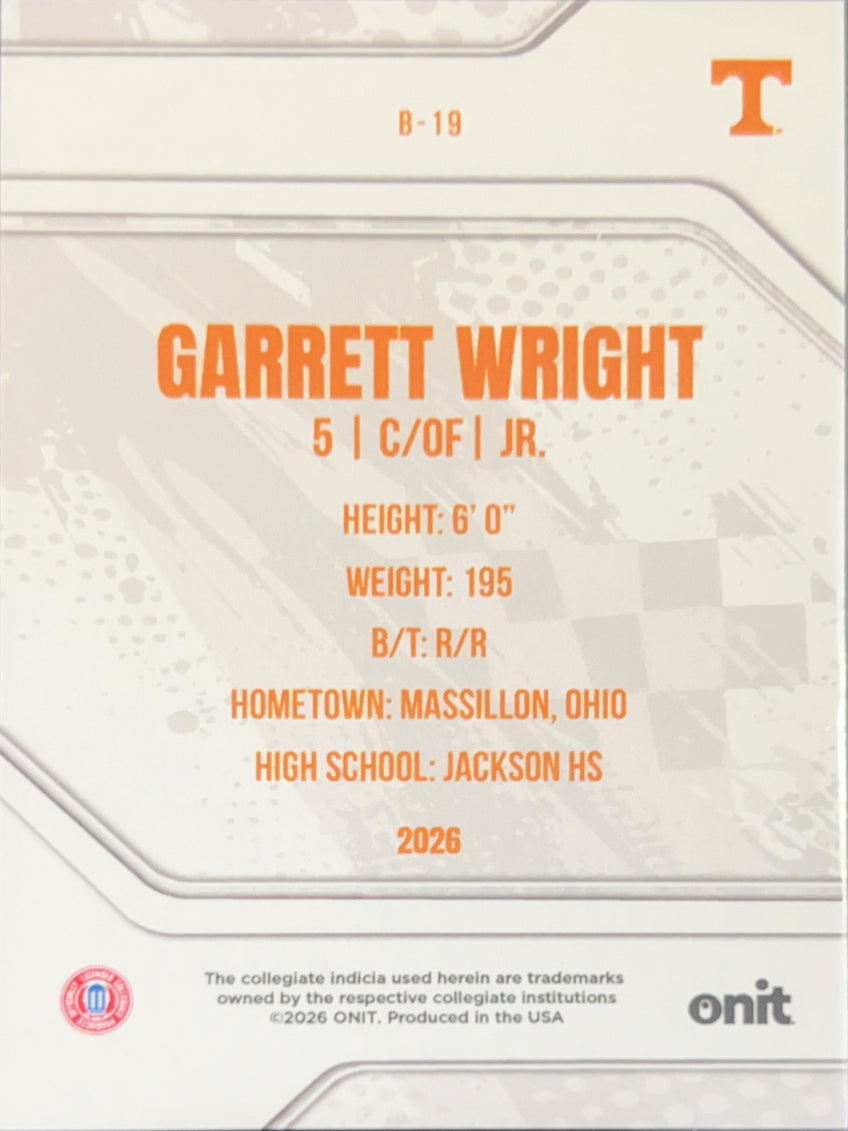 2026 ONIT Tennessee Baseball Garrett Wright #B-19 Purple Sparkle