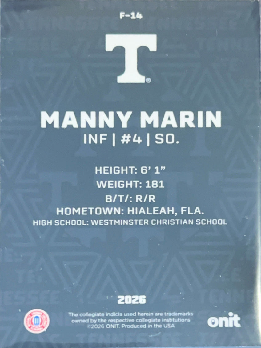 2026 ONIT Tennessee Baseball Manny Marin #F-14