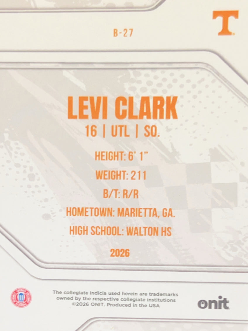 2026 ONIT Tennessee Baseball Levi Clark #B-27 Silver Shimmer /49 Bookend