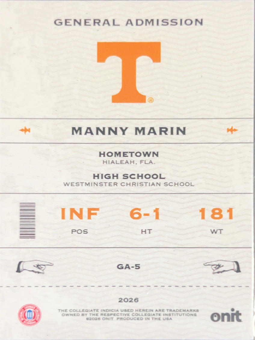 2026 ONIT Tennessee Baseball Manny Marin #GA-5 Cracked Ice