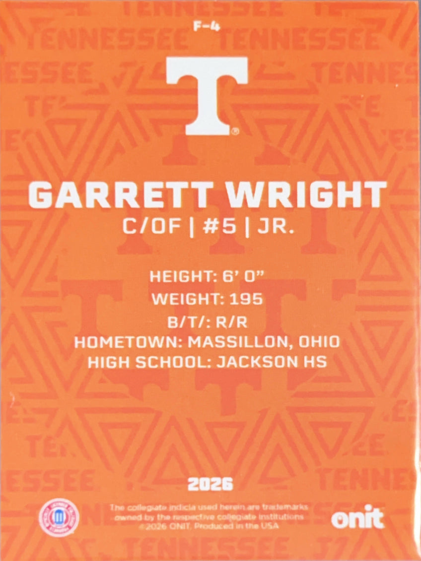2026 ONIT Tennessee Baseball Garrett Wright #F-4