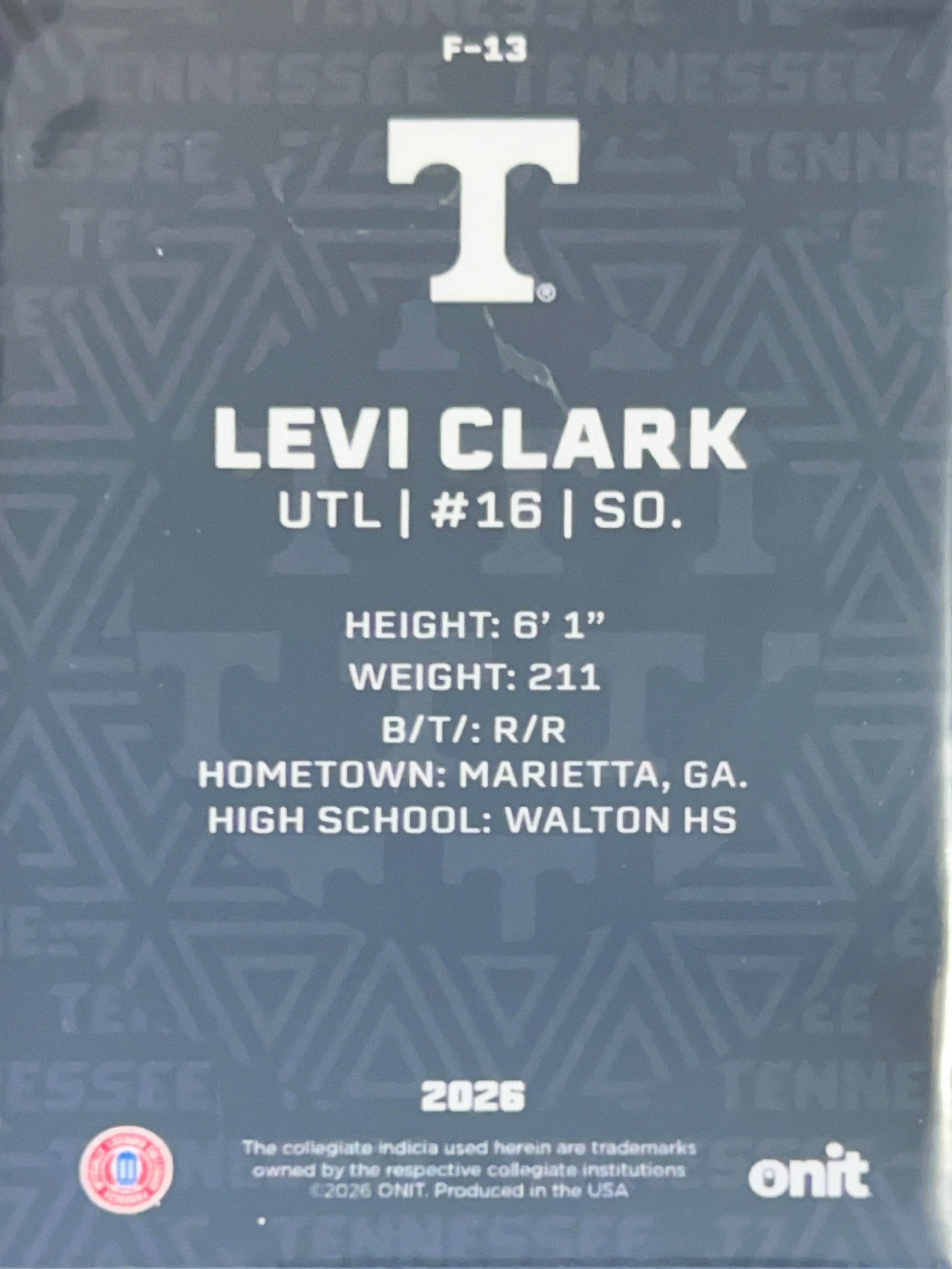 2026 ONIT Tennessee Volunteers Levi Clark #F-13
