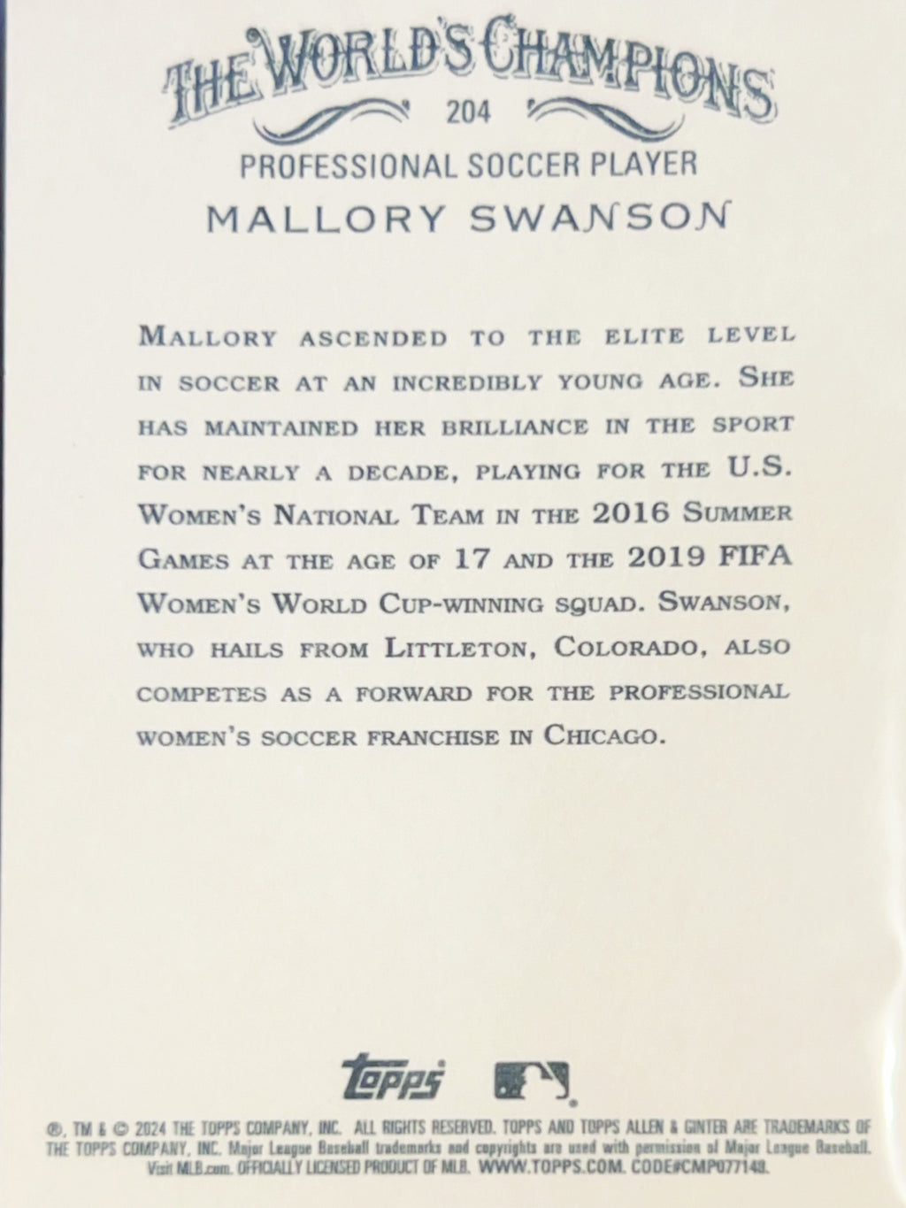 2024 Topps Allen & Ginter Mallory Swanson #204