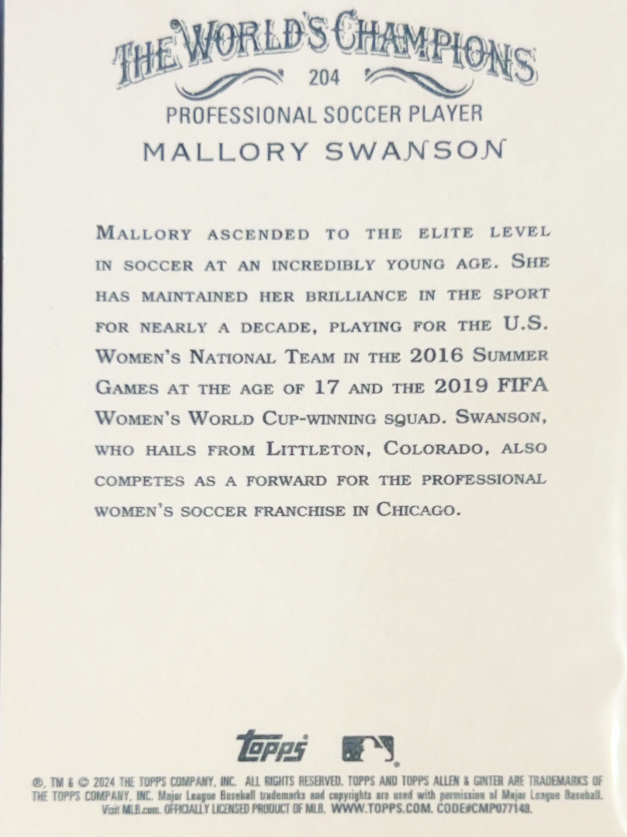 2024 Topps Allen & Ginter Mallory Swanson #204