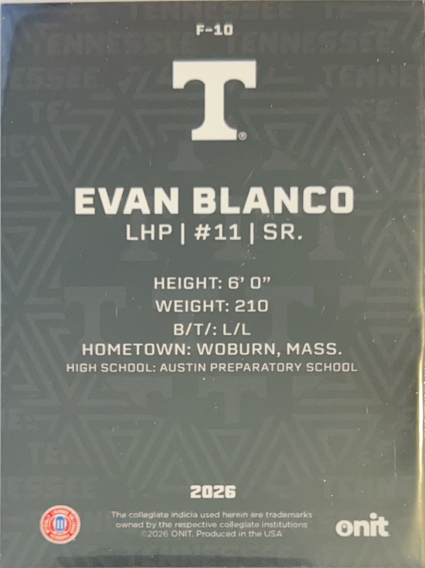 2026 ONIT Tennessee Baseball Evan Blanco #F-10