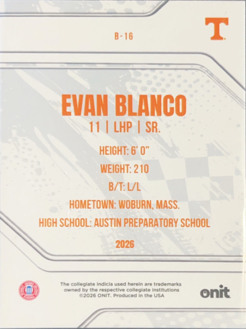 2026 ONIT Tennessee Baseball Evan Blanco #B-16