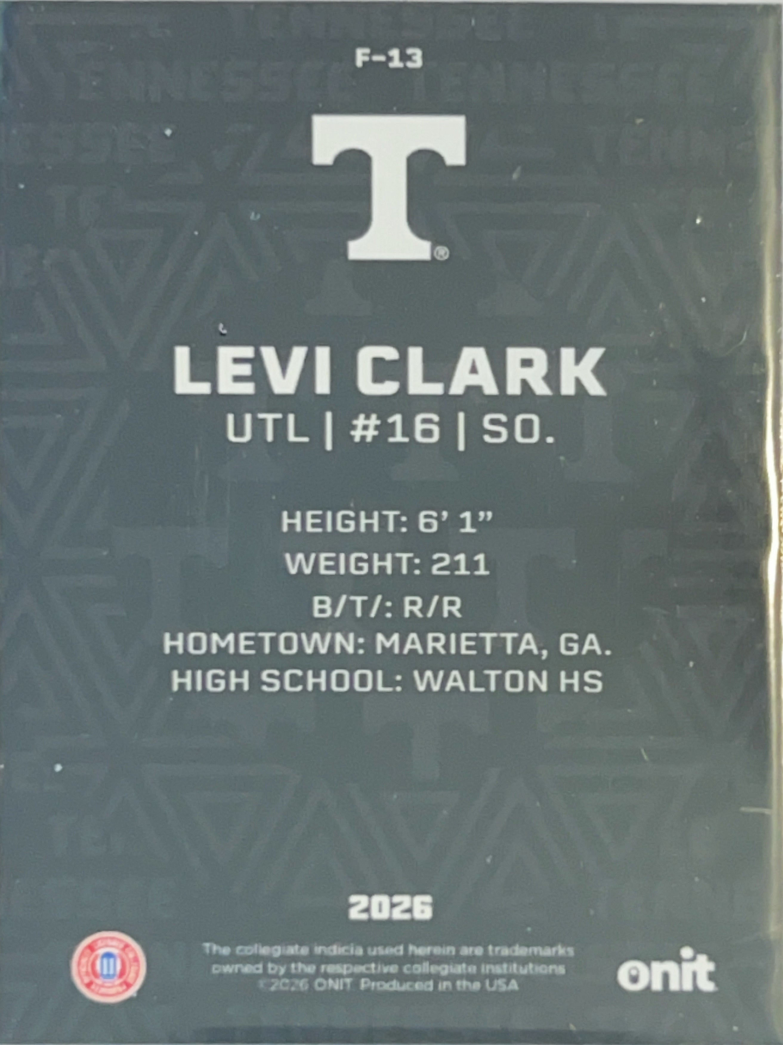 2026 ONIT Tennessee Volunteers Levi Clark #F-13