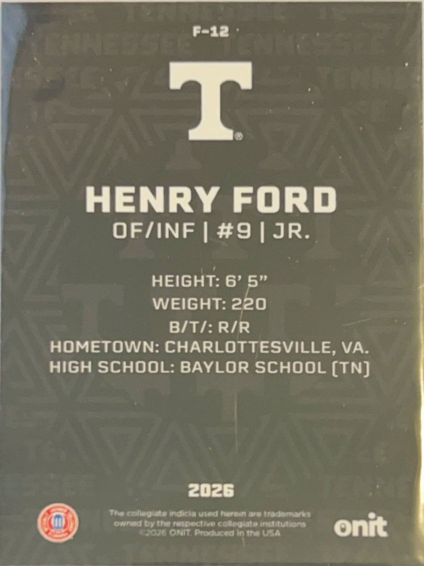 2026 ONIT Tennessee Baseball Henry Ford #F-12