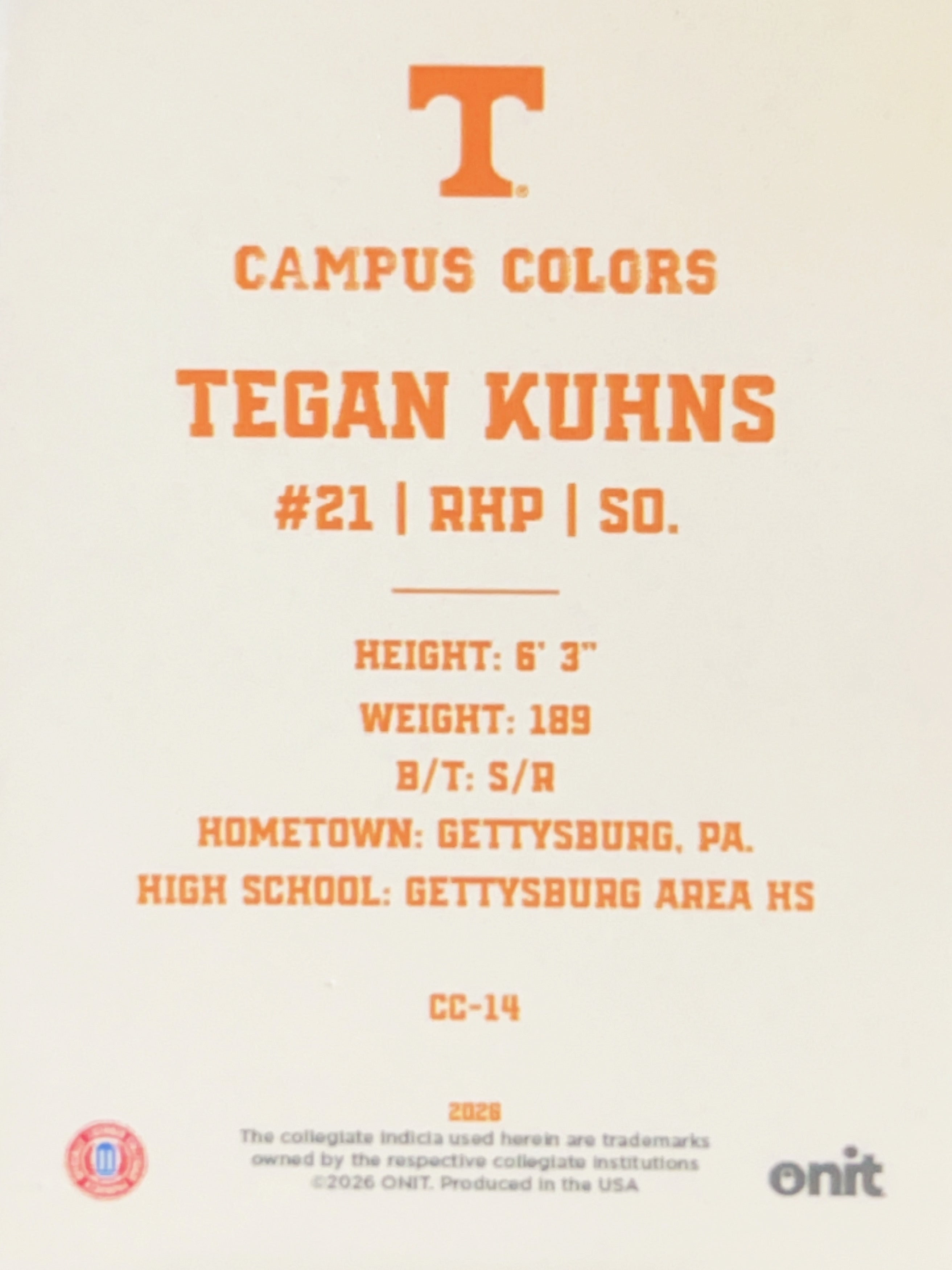 2026 ONIT Gameday Campus Colors Tegan Kuhns #CC-14