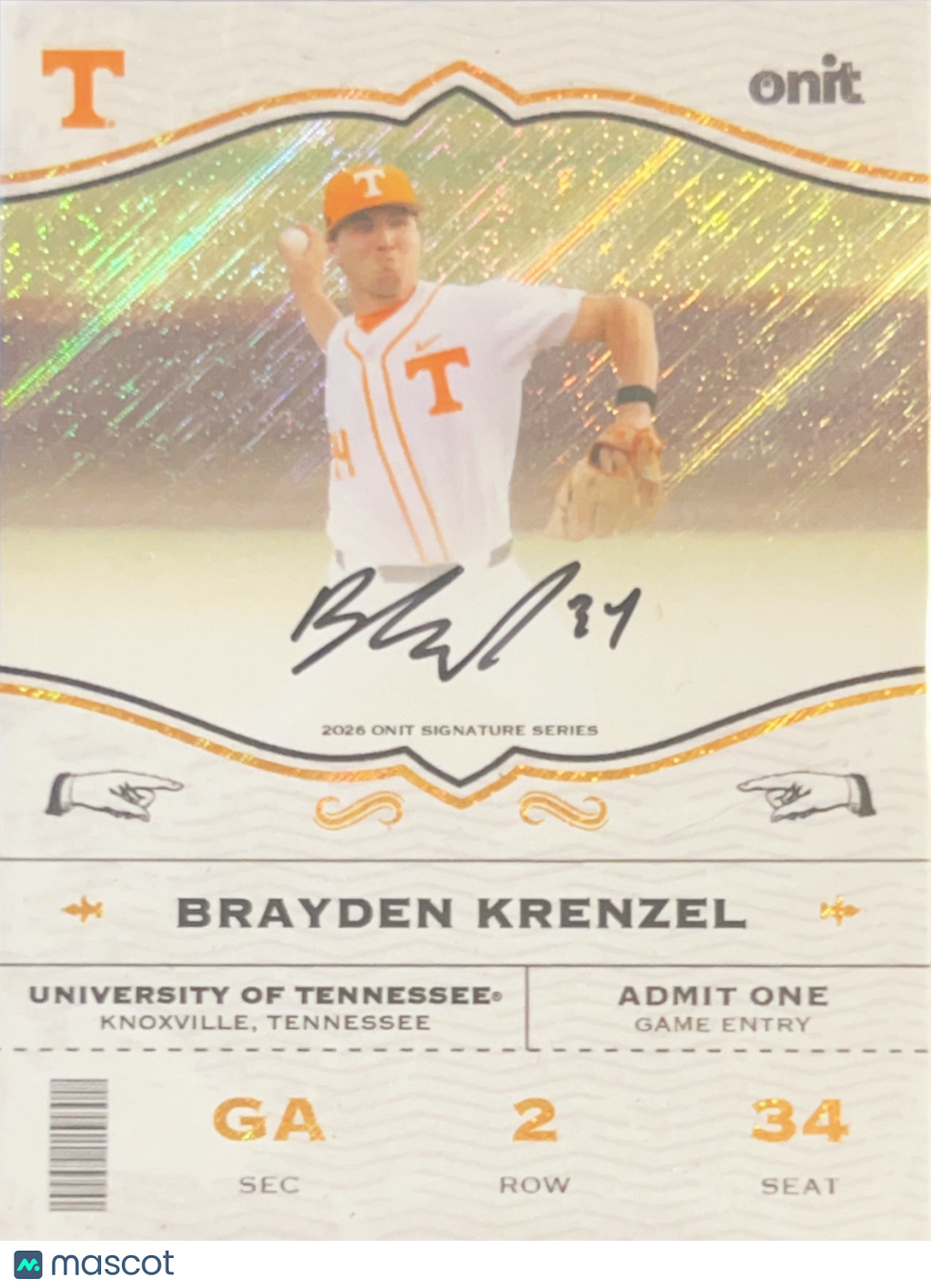 2026 ONIT Signature Series Brayden Krenzel #GA-2S Gold Sparkle /10