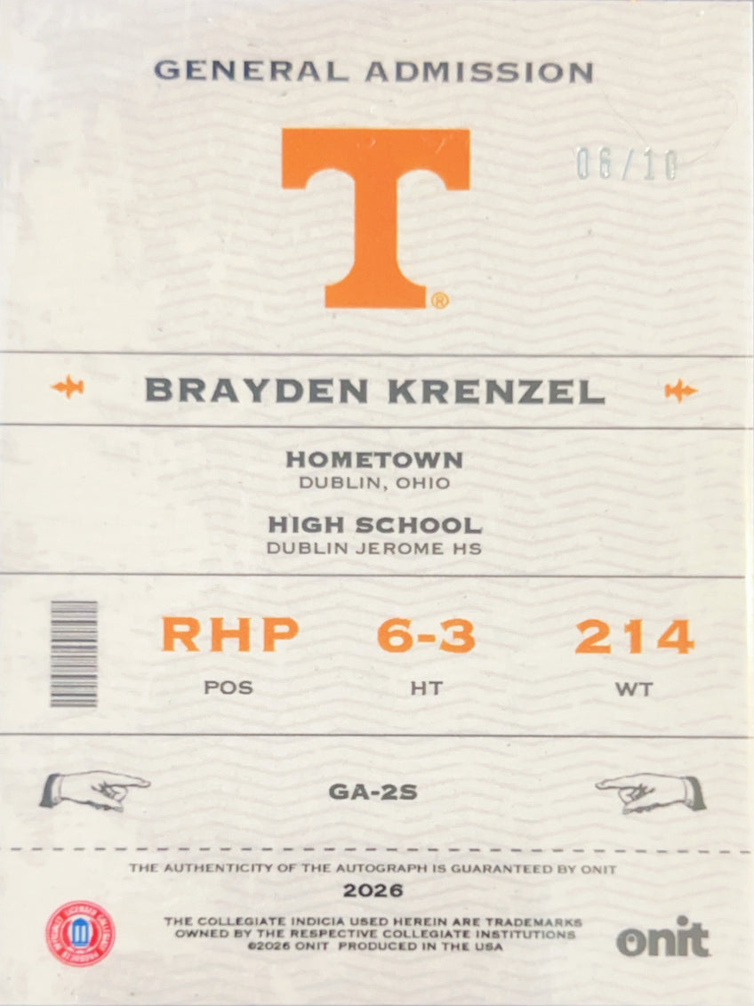 2026 ONIT Signature Series Brayden Krenzel #GA-2S Gold Sparkle /10