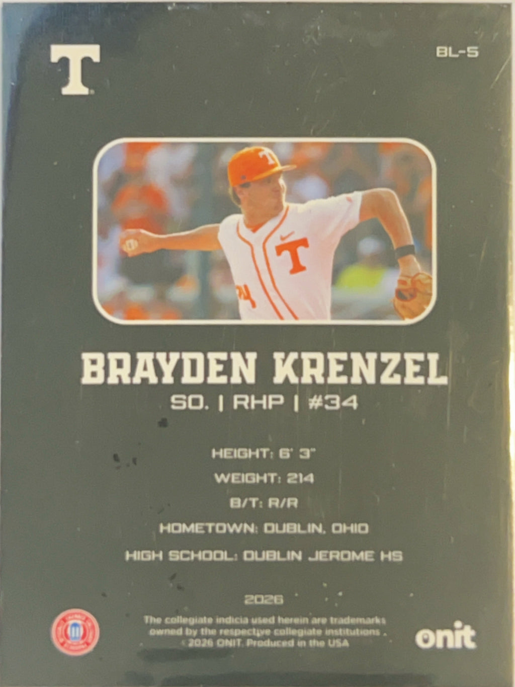 2026 ONIT Athlete Blackout Edition Brayden Krenzel #BL-5 /20