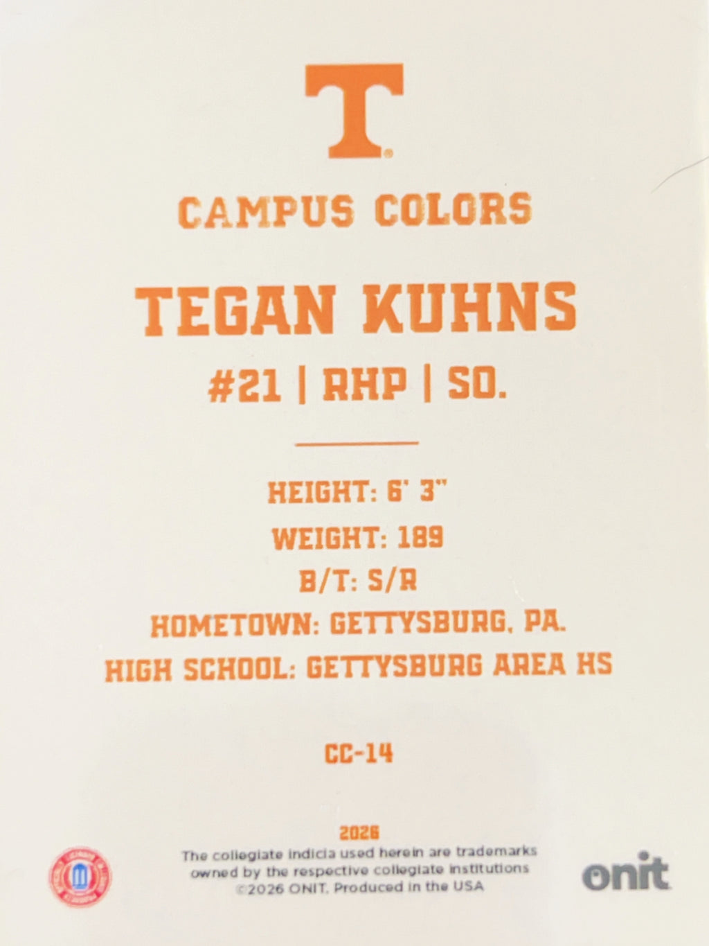 2026 ONIT Campus Colors Tegan Kuhns #CC-14