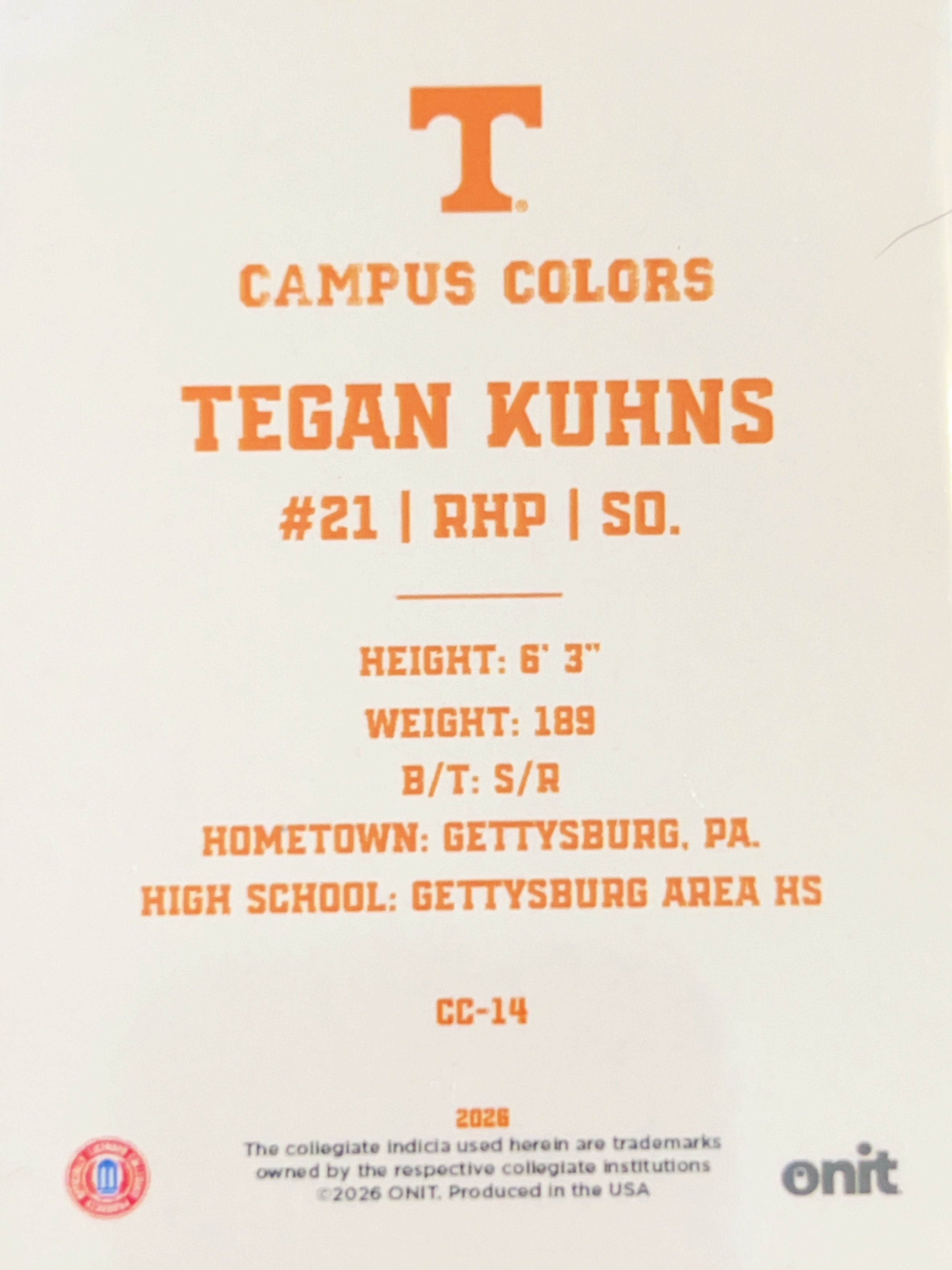 2026 ONIT Campus Colors Tegan Kuhns #CC-14