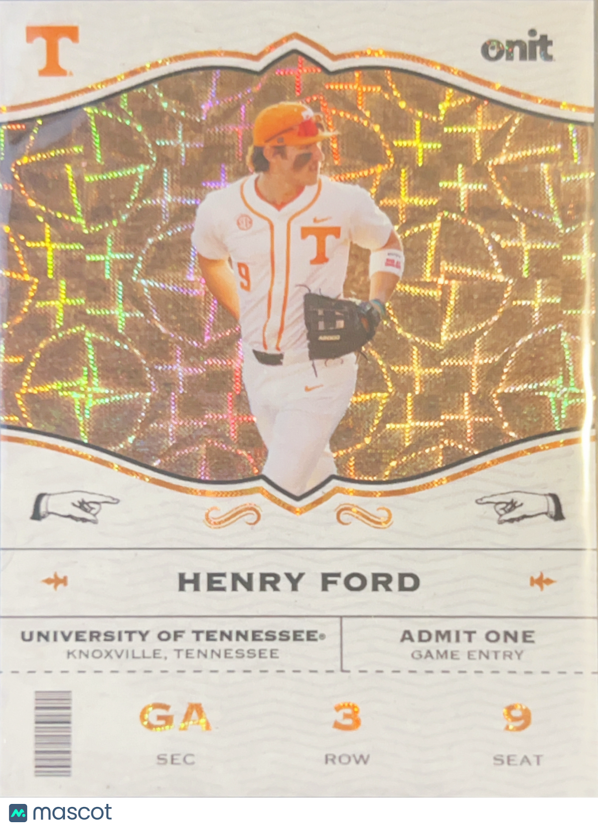 2026 Onit Tennessee Baseball Henry Ford #GA-3 Gold Prizm
