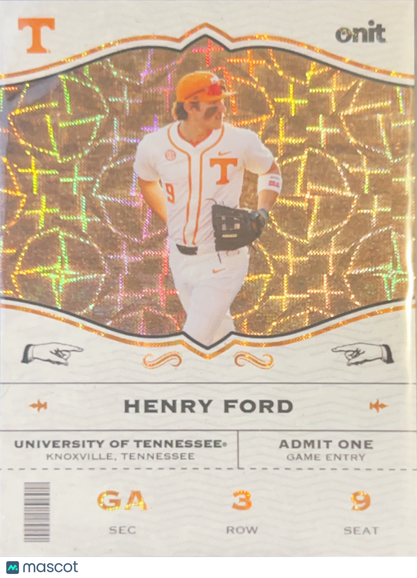 2026 Onit Tennessee Baseball Henry Ford #GA-3 Gold Prizm