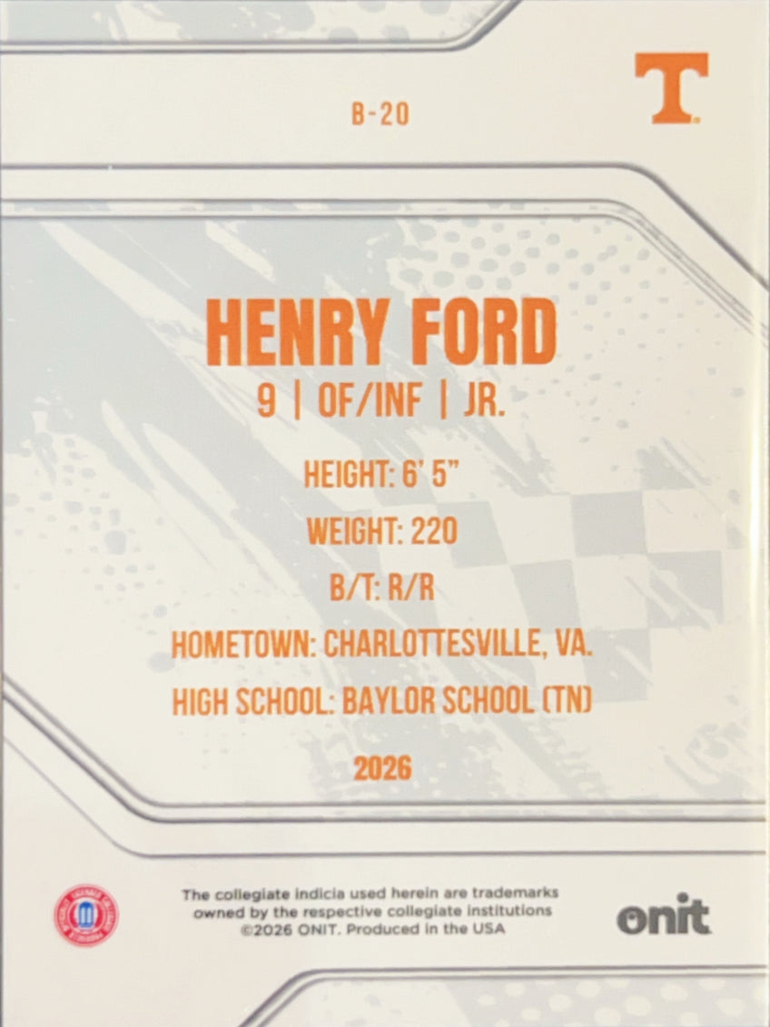 2026 ONIT Tennessee Baseball Henry Ford #B-20