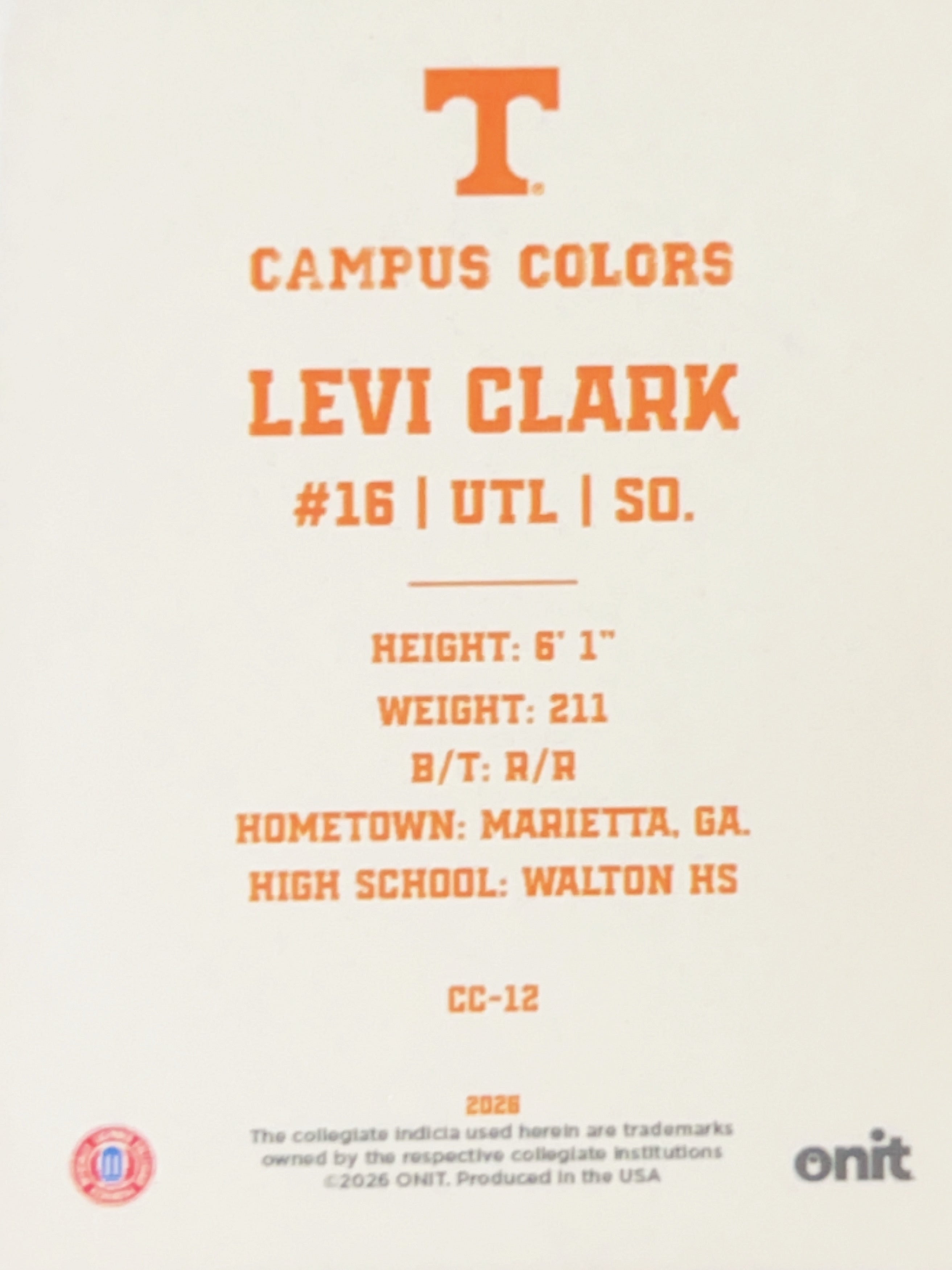 2026 ONIT Gameday Campus Colors Levi Clark #CC-12