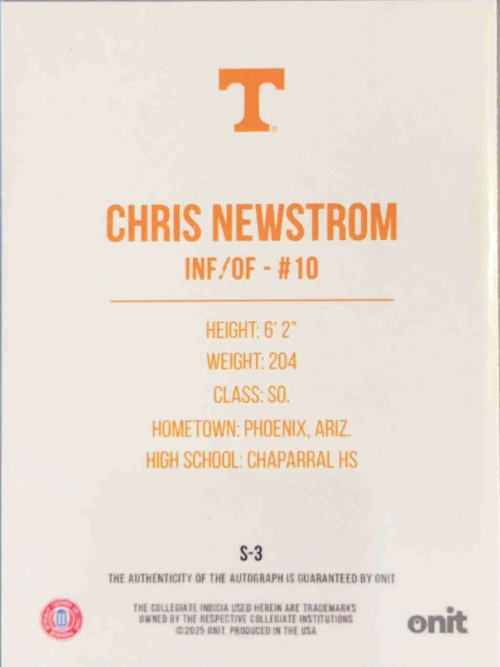 2025 ONIT Signature Series Chris Newstrom #S-3 Silver Prism /15 Auto