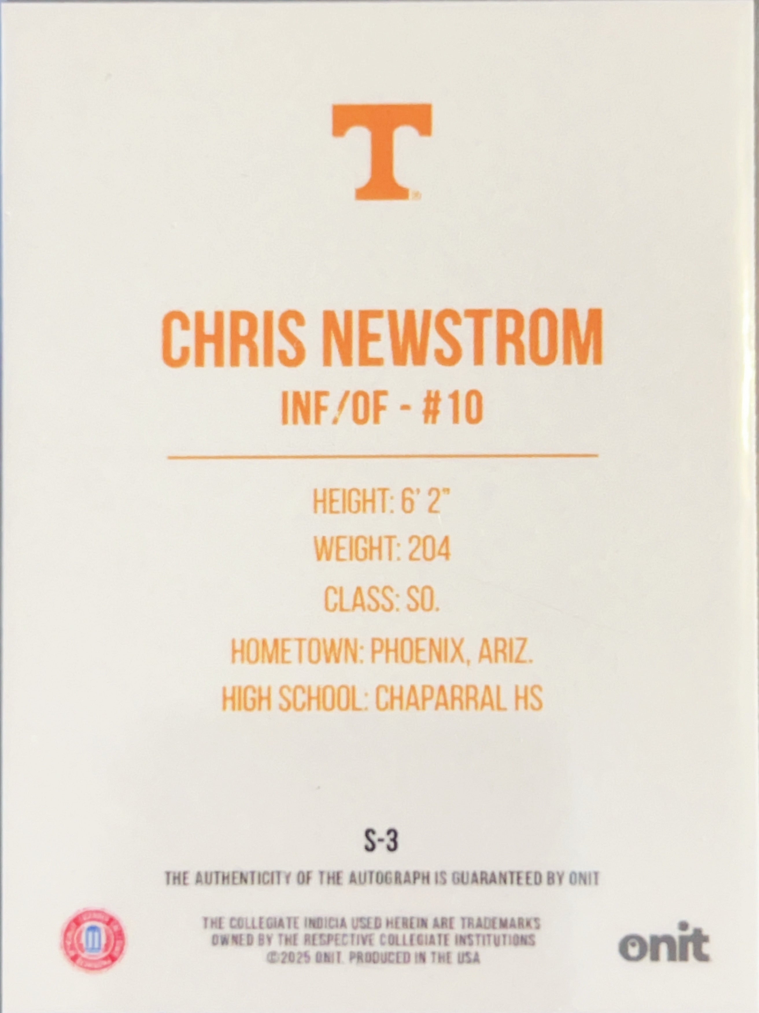 2025 ONIT Signature Series Chris Newstrom #S-3 Silver Prism /15 Auto