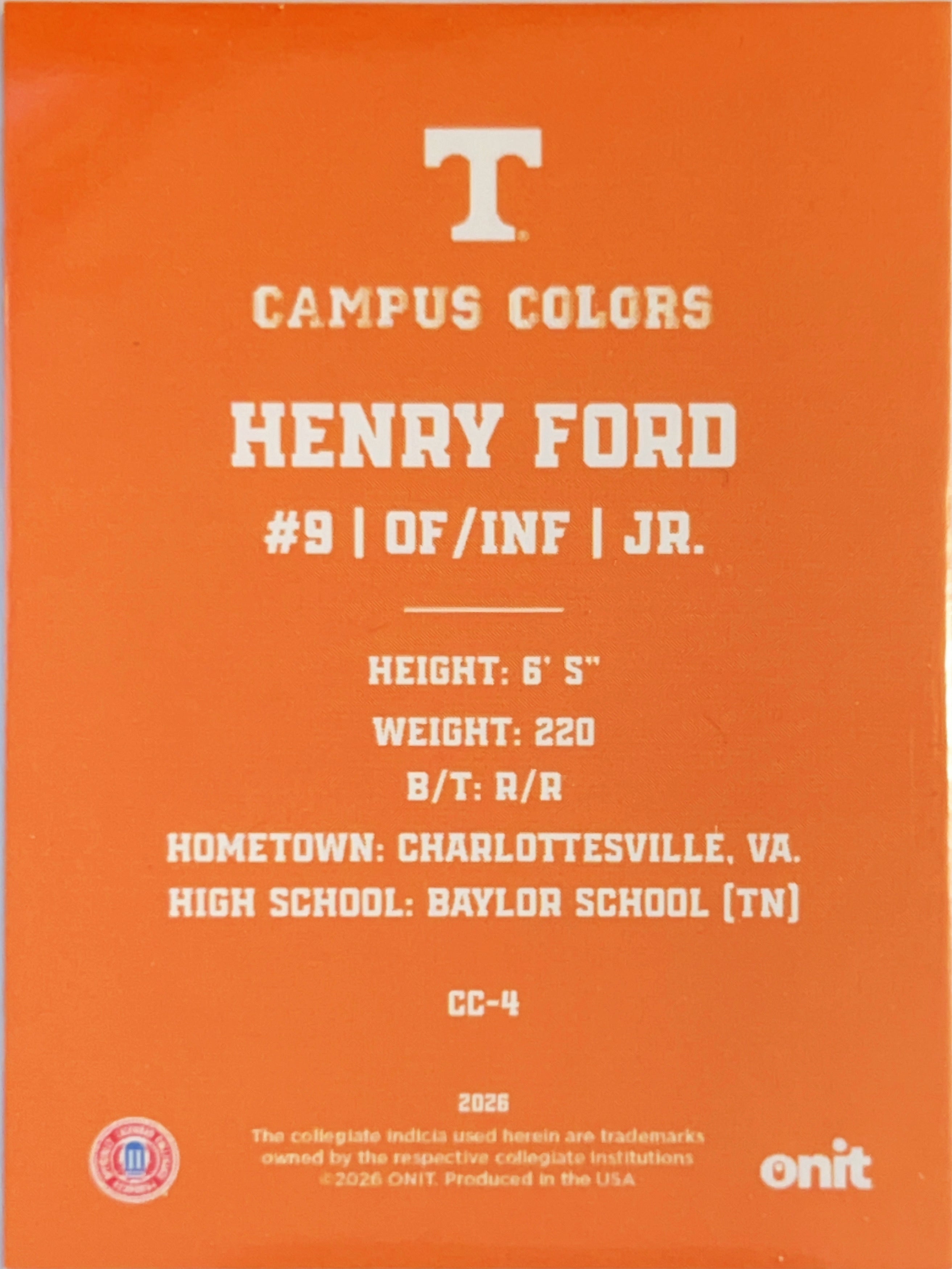 2026 ONIT Campus Colors Henry Ford #CC-4 Orange Glitter