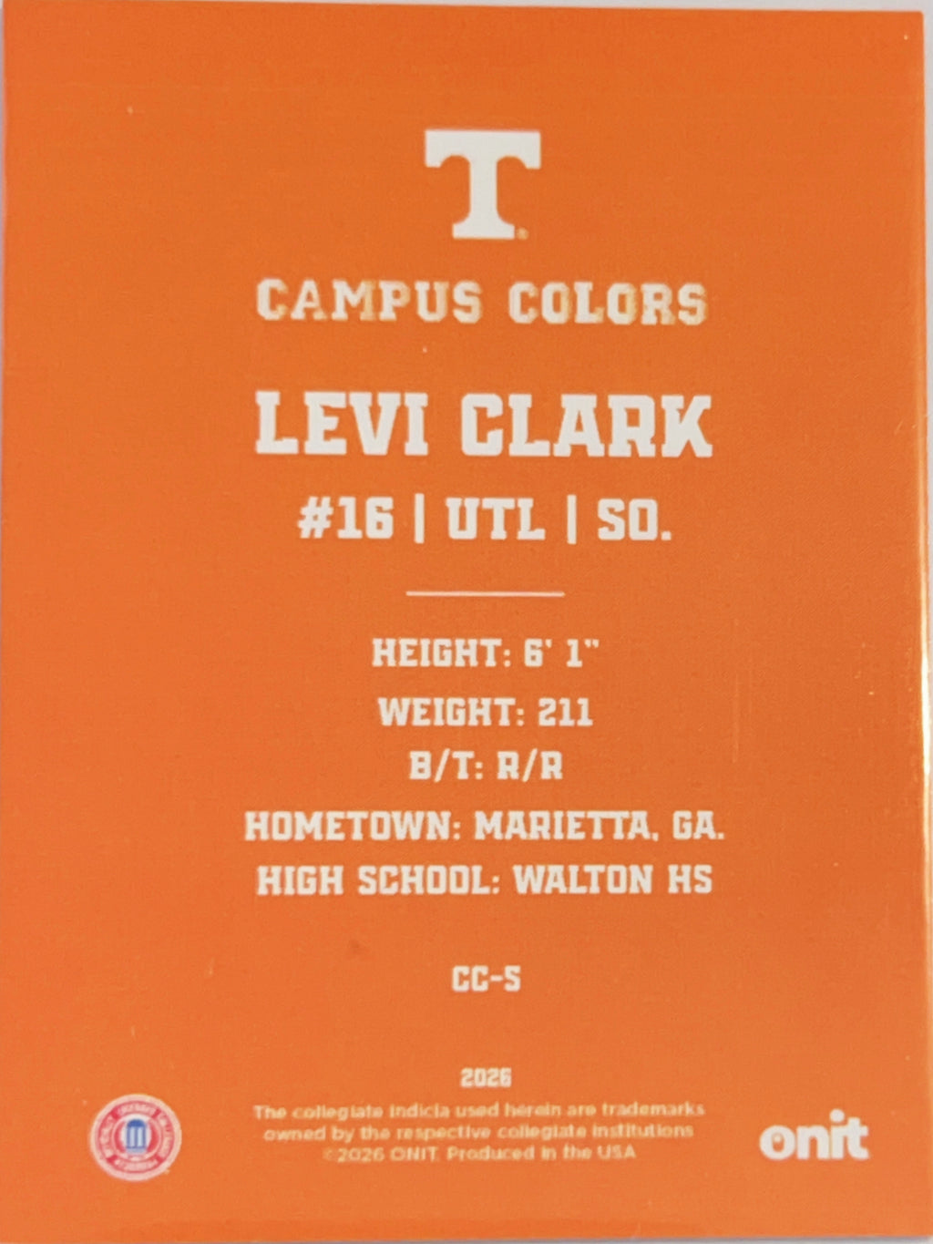 2026 ONIT Campus Colors Levi Clark #CC-5 Orange Glitter