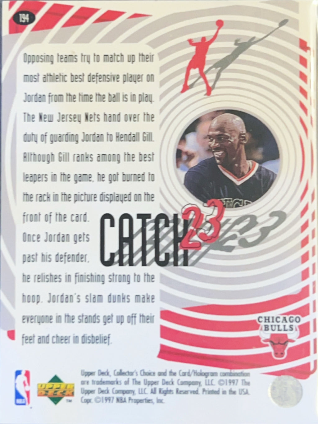 1997 Upper Deck Collector's Choice Catch 23 Kendall Gill Michael Jordan #194